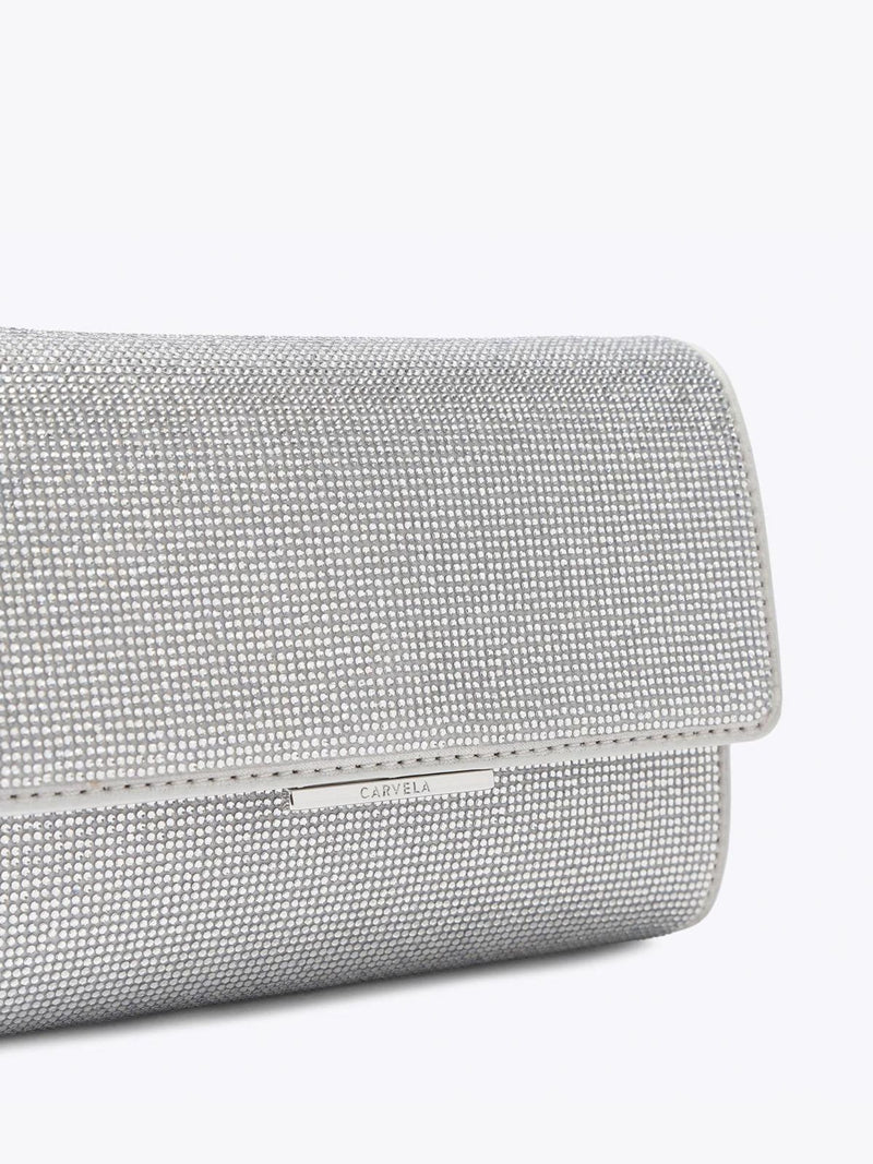 Carvela Anna clutch bag with silver crystal embellishment - British product