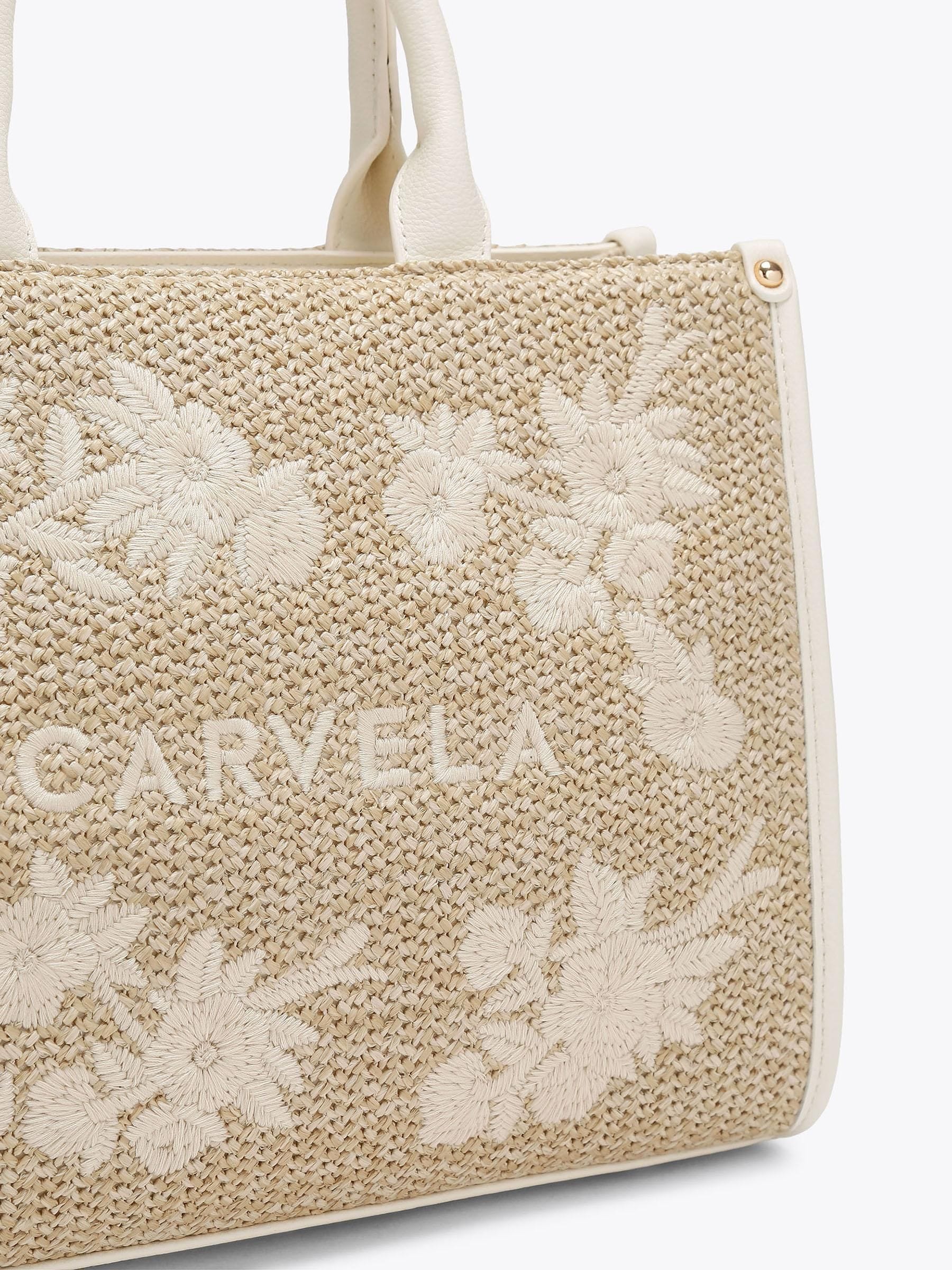 Carvela Sorrento white raffia tote bag with floral embroidery, imported from the UK