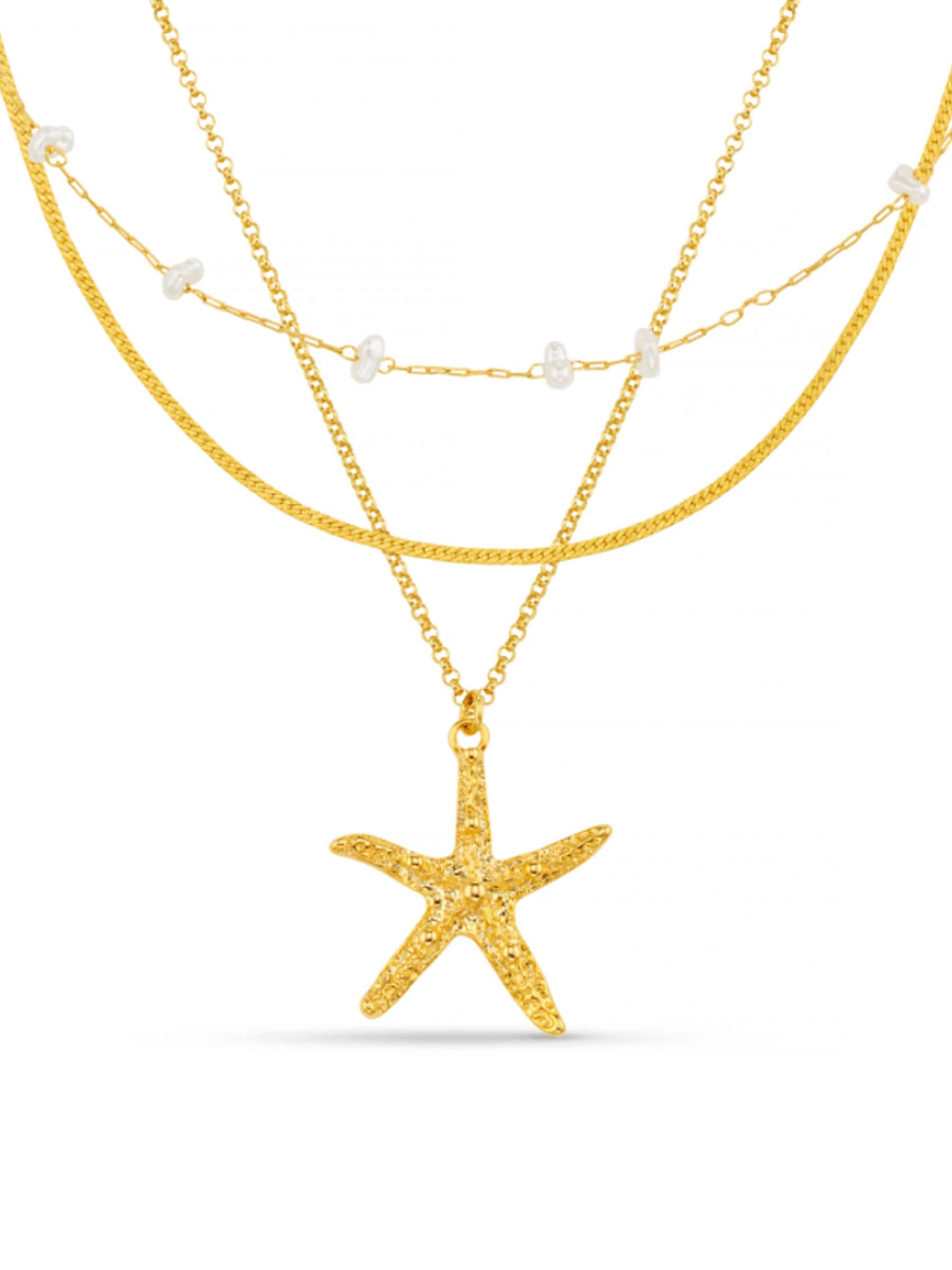 Orelia London gold tone starfish and pearl 3 row necklace, UK version