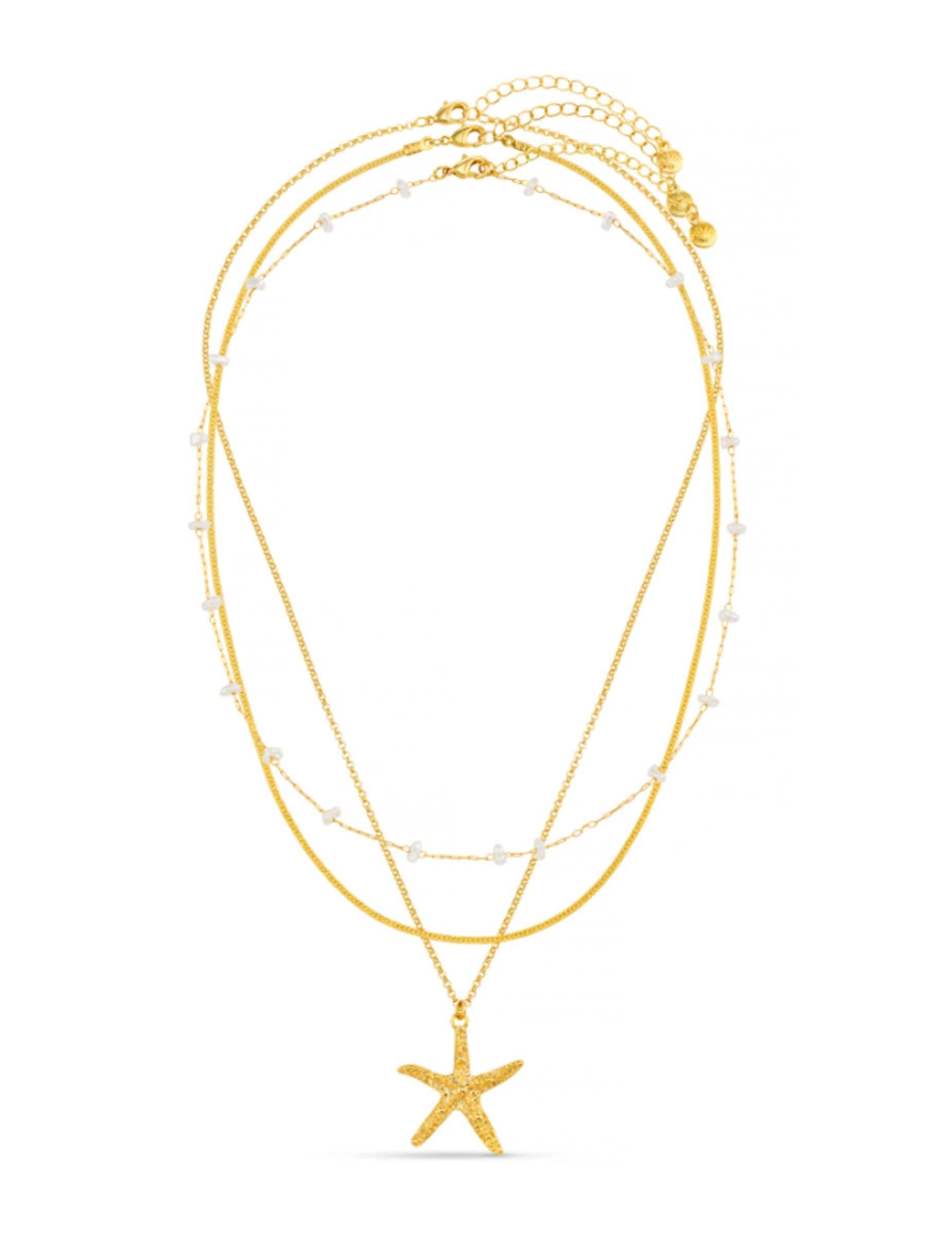 Orelia London gold tone starfish and pearl 3 row necklace, UK version