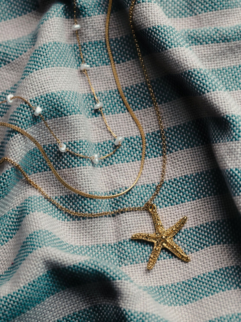 Orelia London gold tone starfish and pearl 3 row necklace, UK version