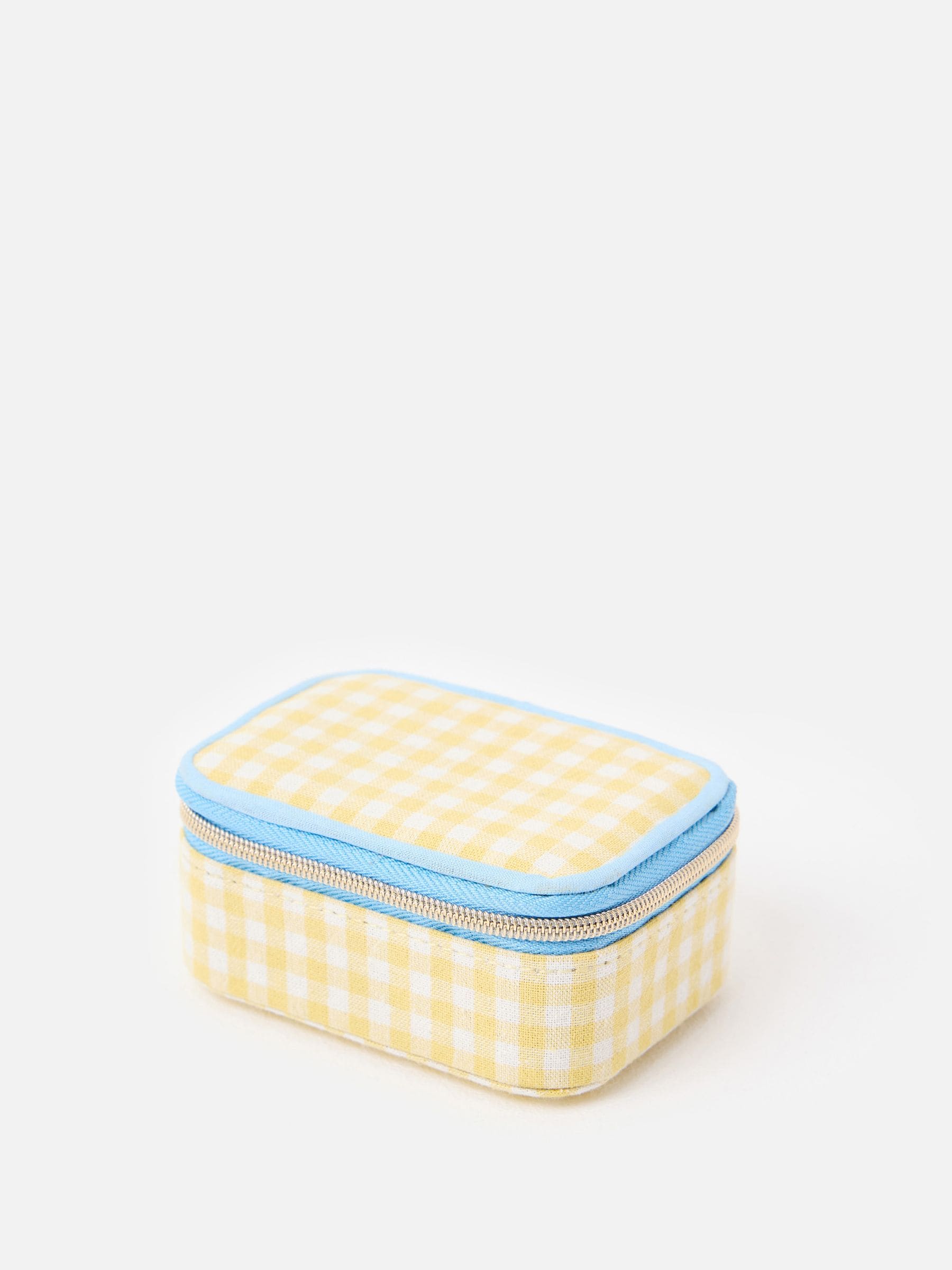 Oliver Bonas yellow gingham travel jewellery box (British brand)