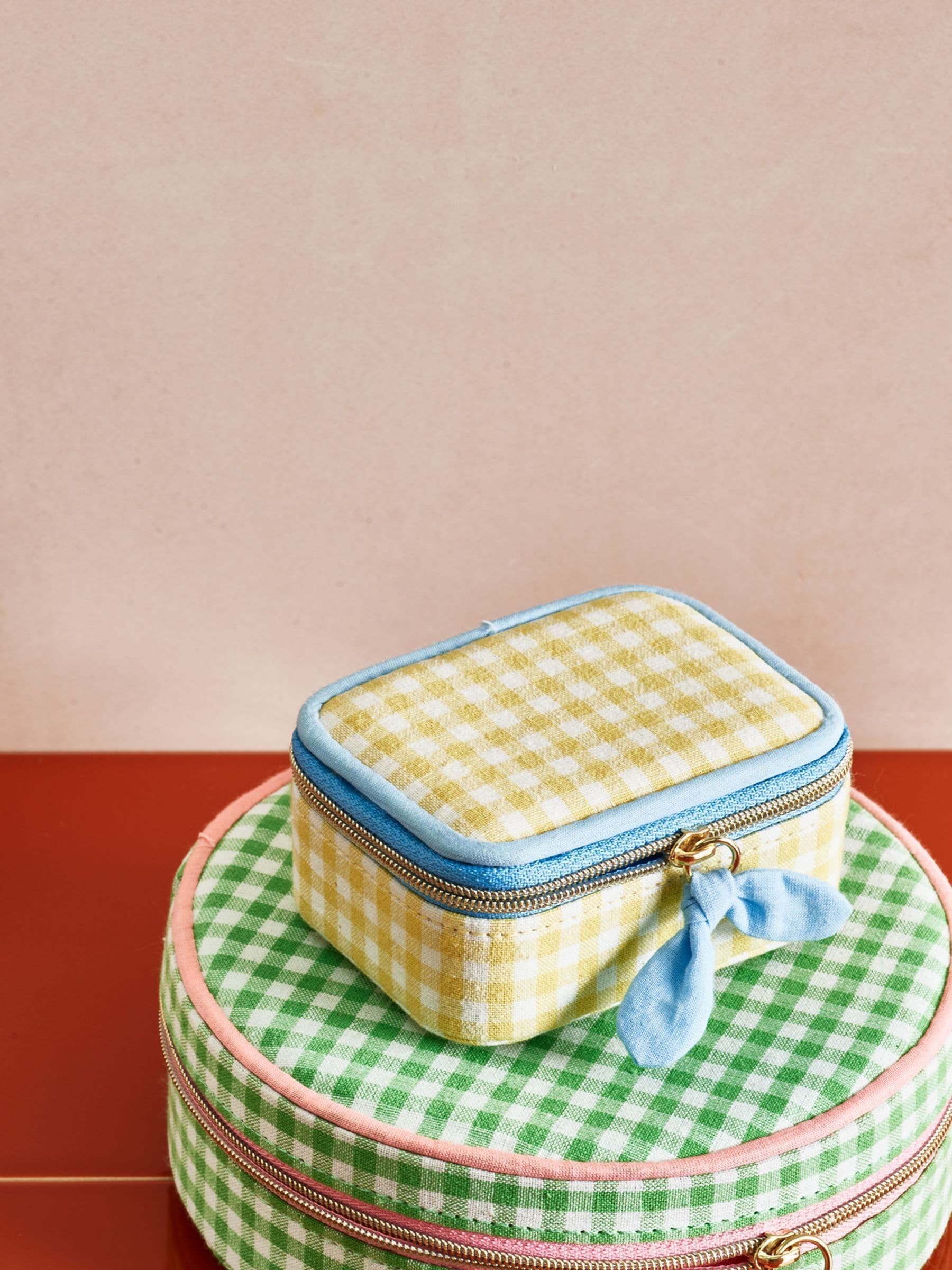 Oliver Bonas yellow gingham travel jewellery box (British brand)