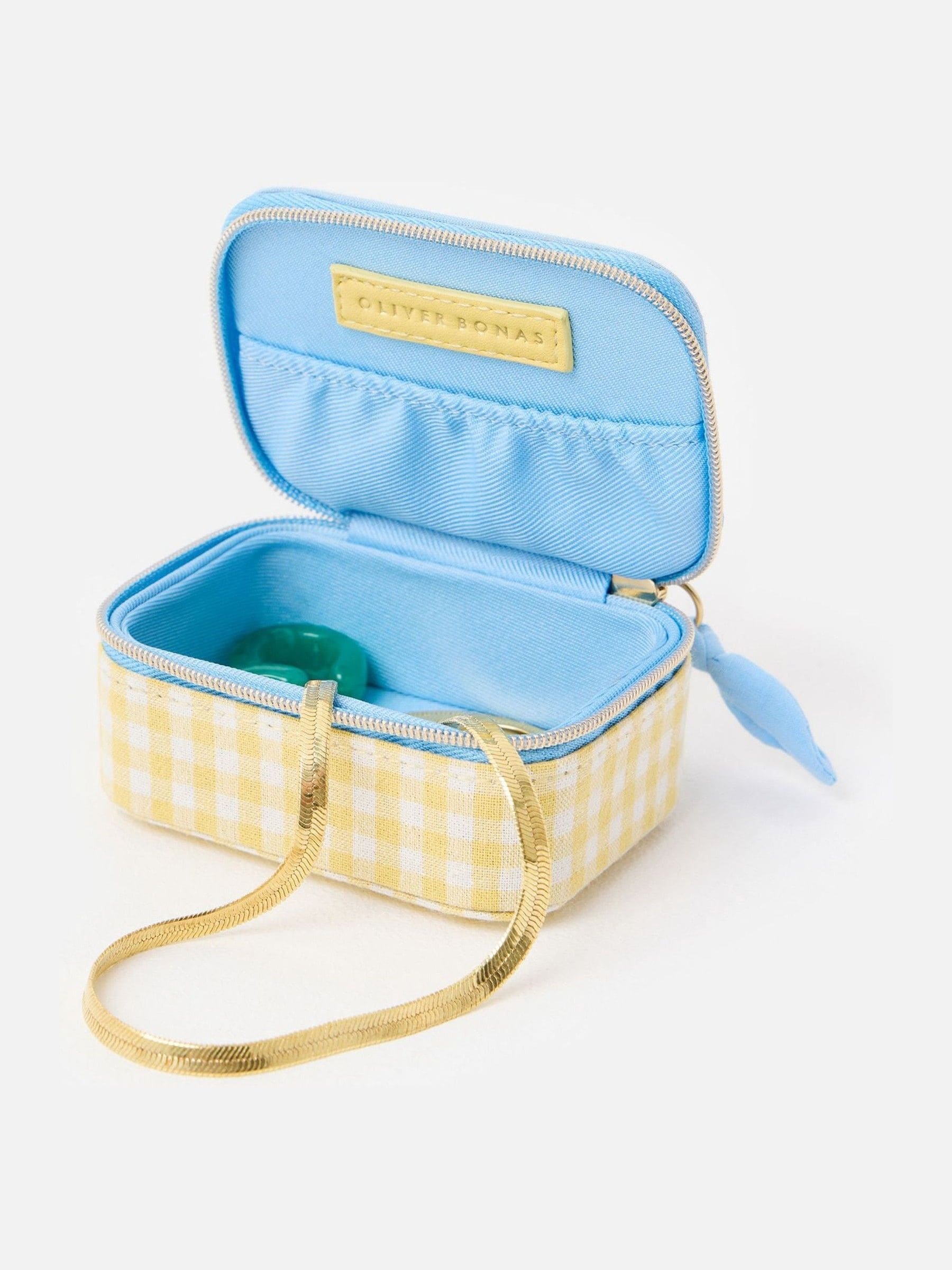 Oliver Bonas yellow gingham travel jewellery box (British brand)