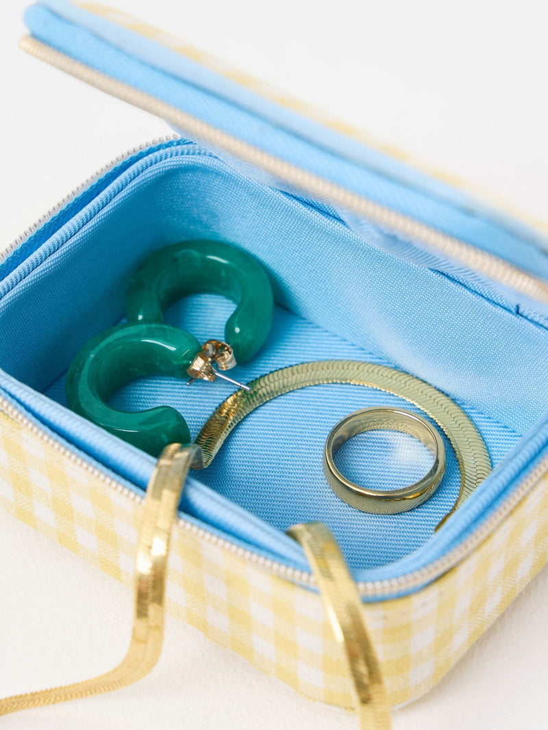 Oliver Bonas yellow gingham travel jewellery box (British brand)