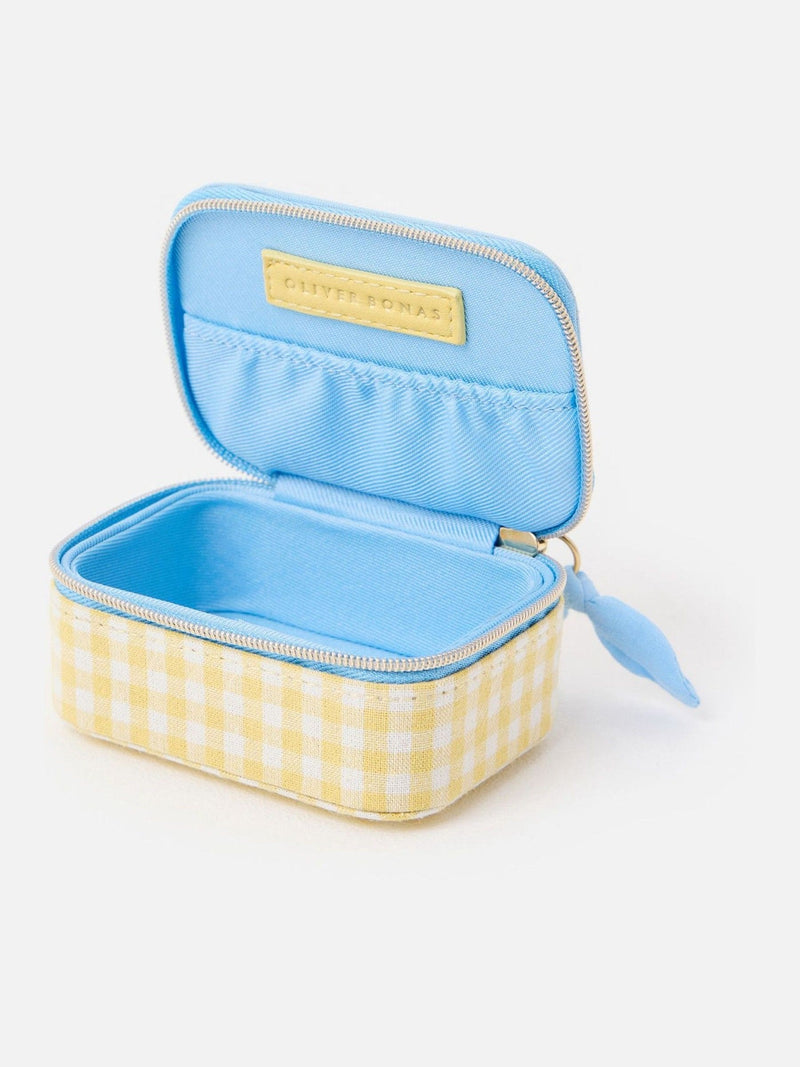 Oliver Bonas yellow gingham travel jewellery box (British brand)