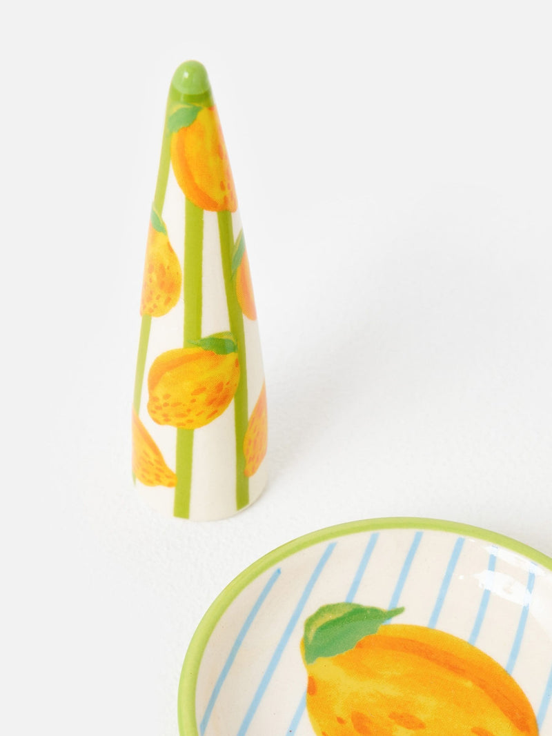 Oliver Bonas yellow limon conical ring dish and trinket box (British brand)