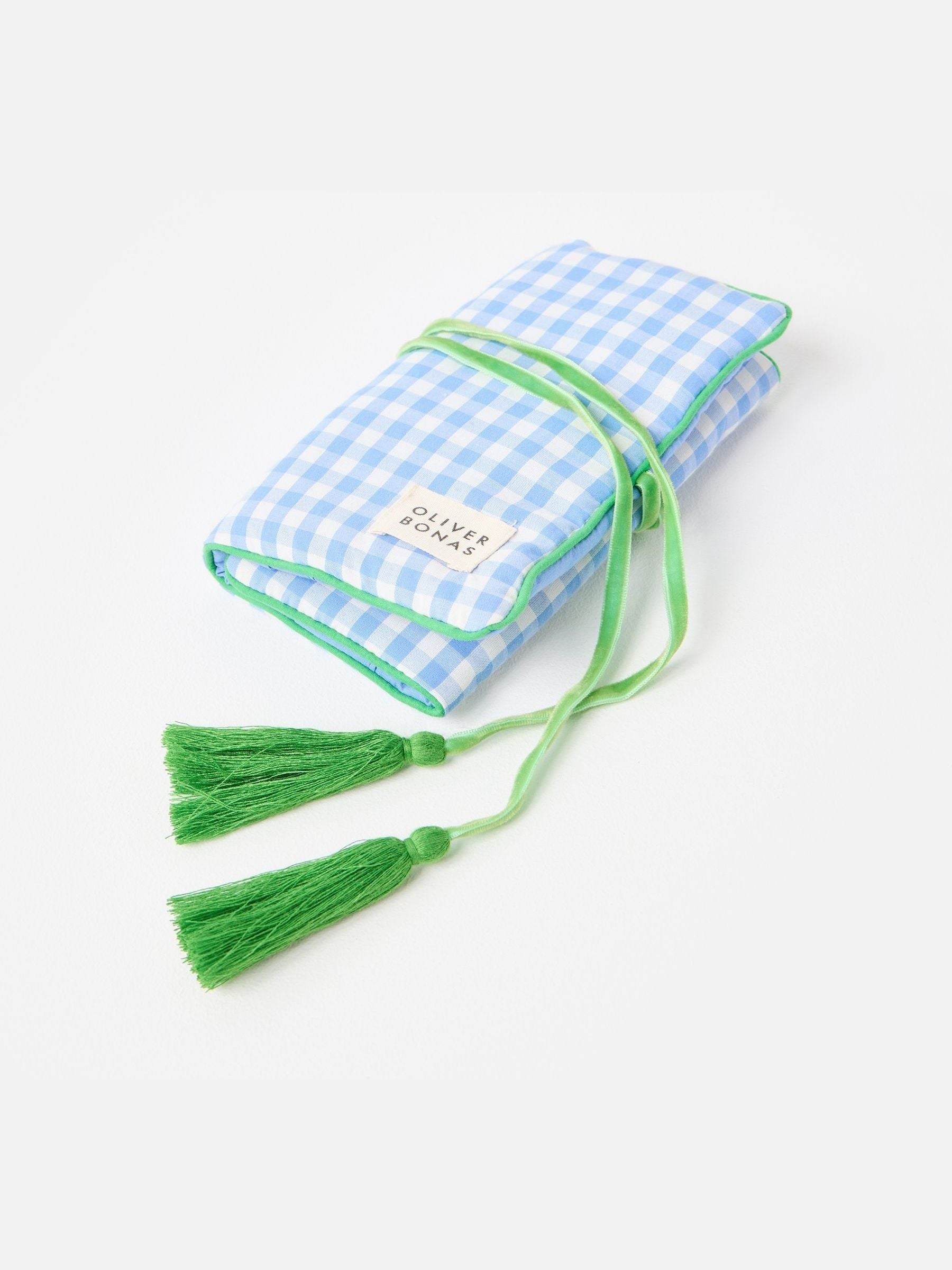 Oliver Bonas blue gingham jewellery box 20x30cm (British brand)