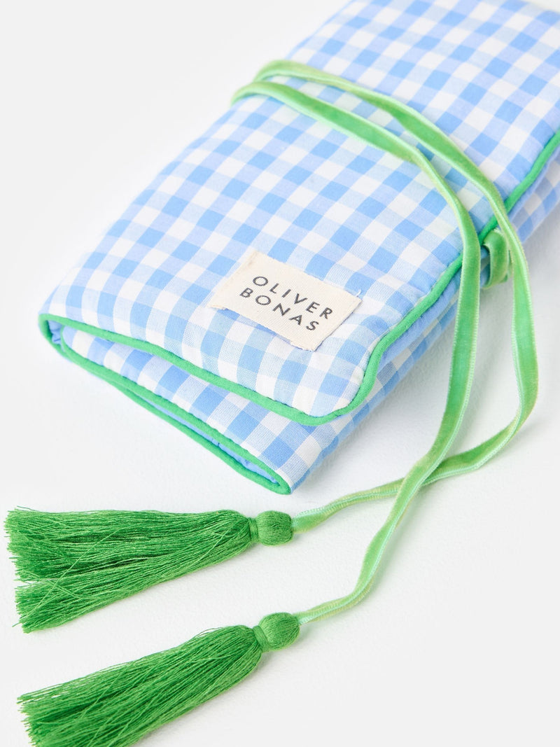 Oliver Bonas blue gingham jewellery box 20x30cm (British brand)
