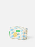 Oliver Bonas blue crochet makeup bag with lemon motif (British brand)