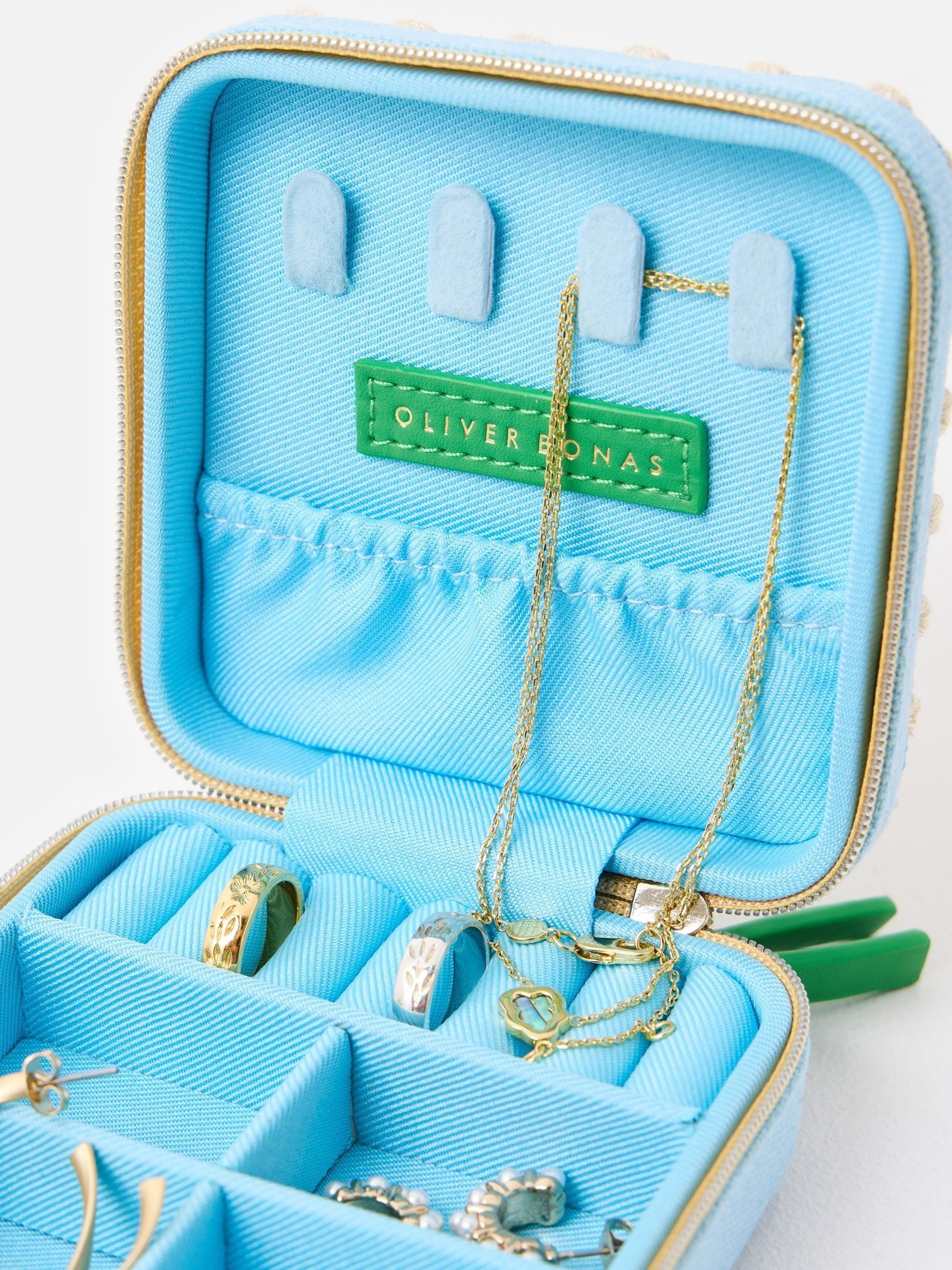 Oliver Bonas blue lemon crochet jewellery box 10cm (British brand)