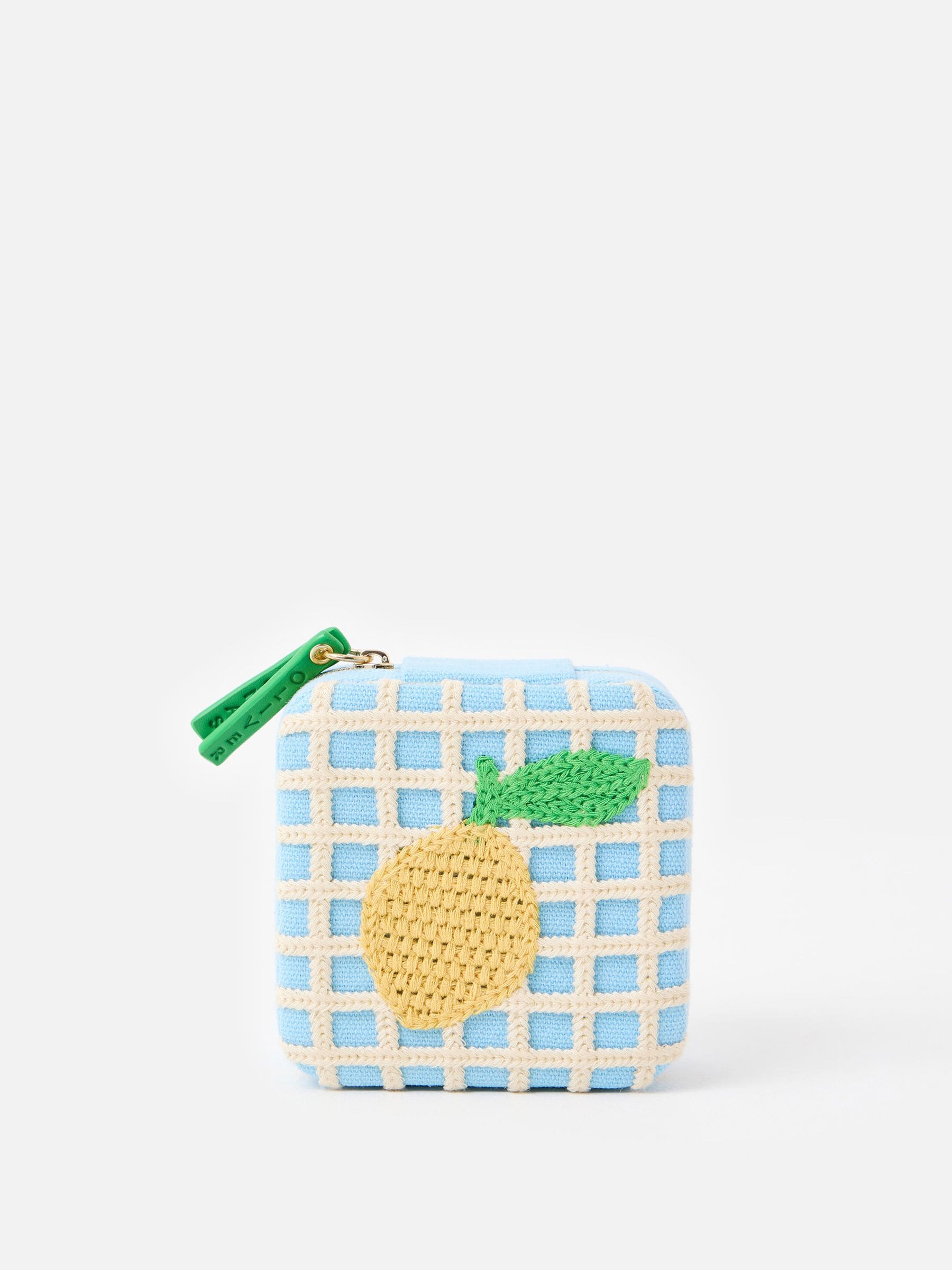 Oliver Bonas blue lemon crochet jewellery box 10cm (British brand)