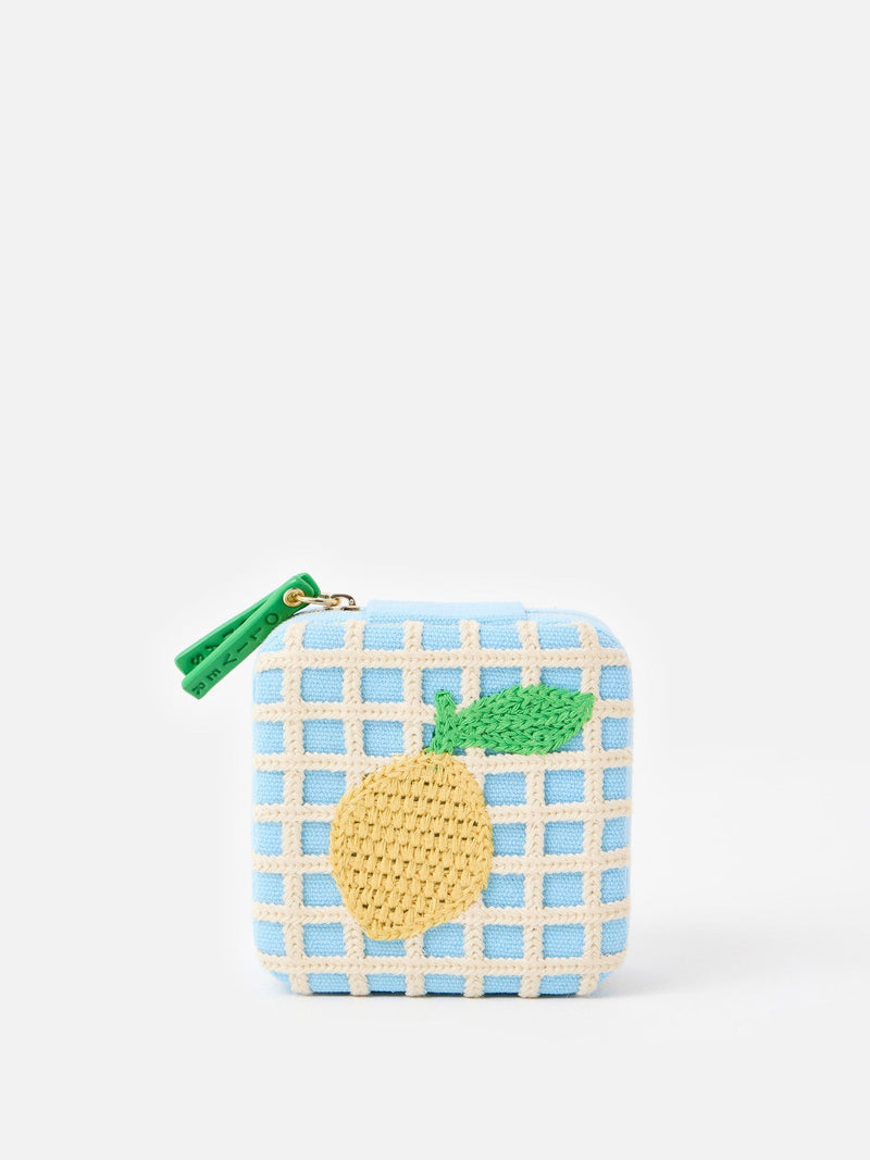 Oliver Bonas blue lemon crochet jewellery box 10cm (British brand)