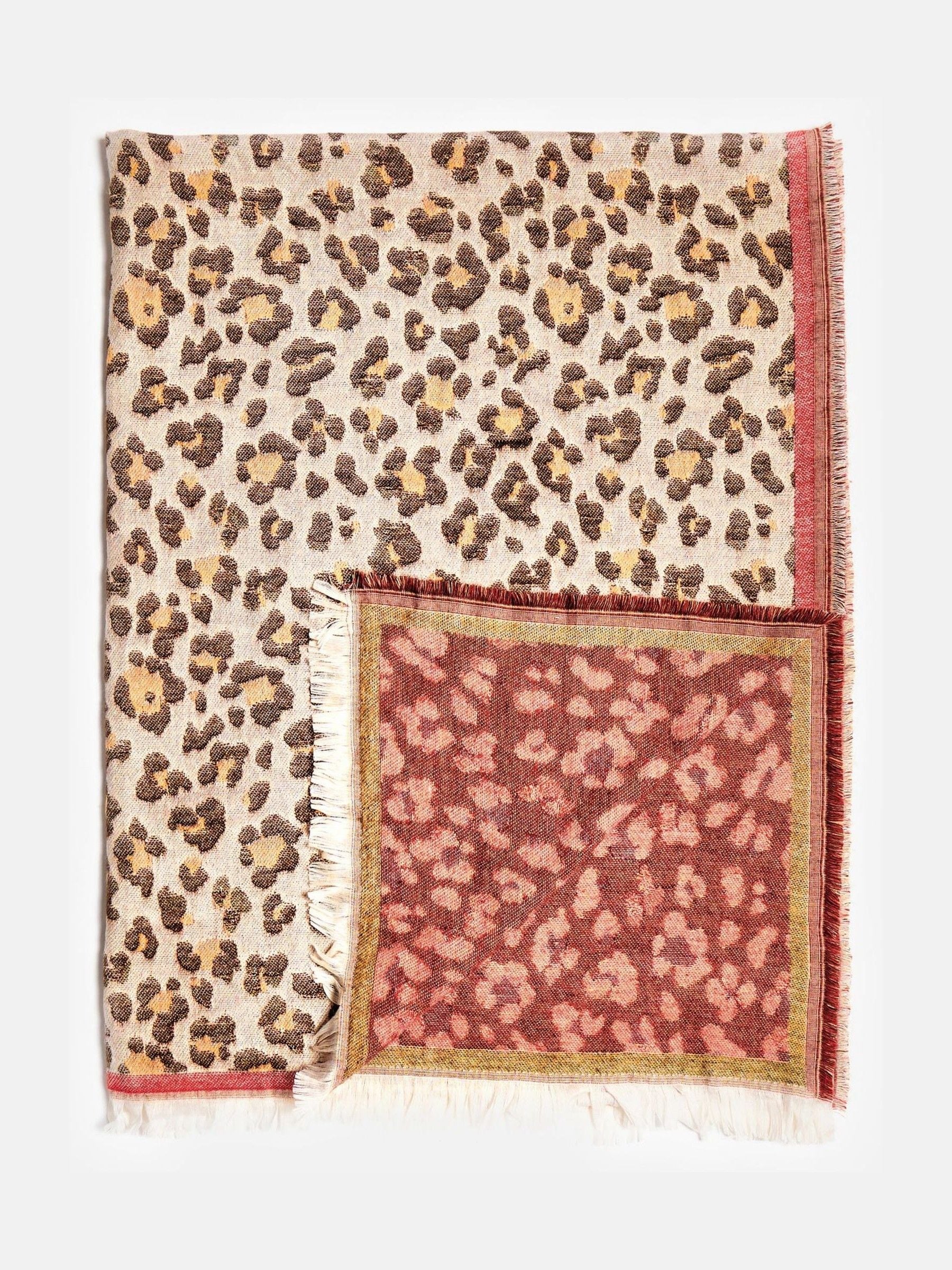 Oliver Bonas beige leopard print jacquard throw (British brand)