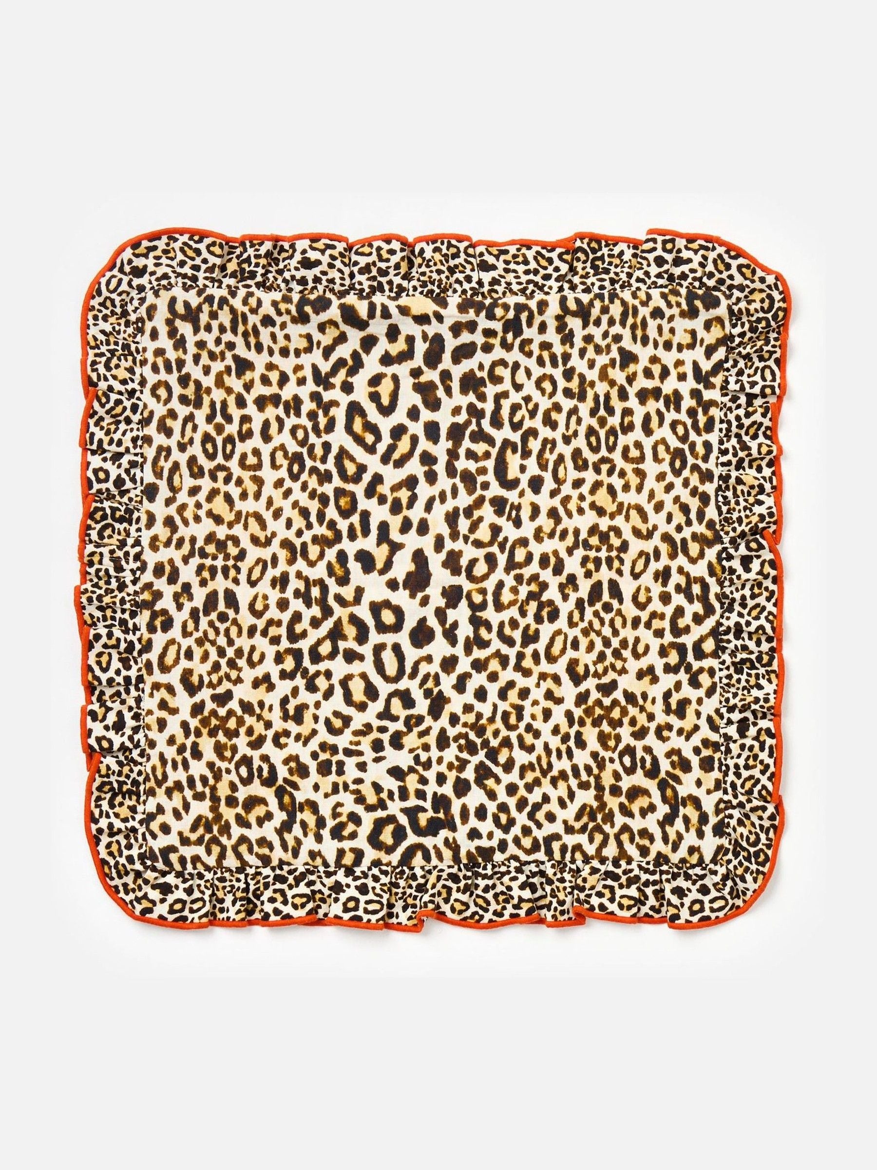 Oliver Bonas leopard print cushion cover 45x45cm with red frill (British brand)