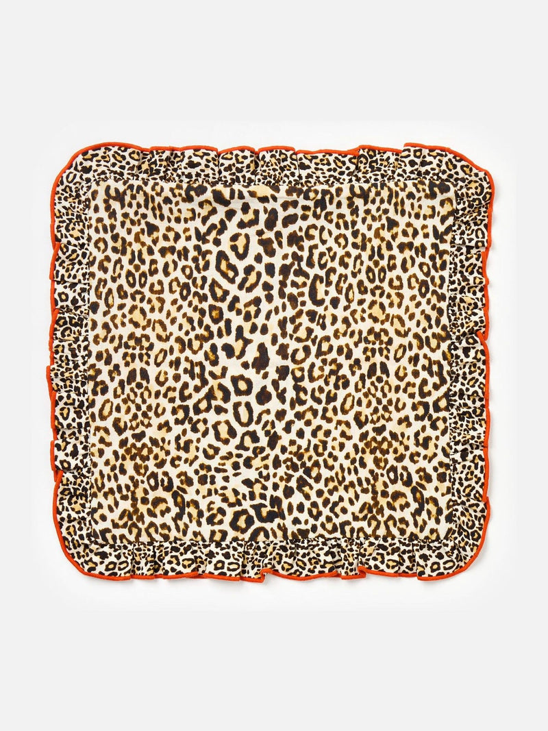 Oliver Bonas leopard print cushion cover 45x45cm with red frill (British brand)