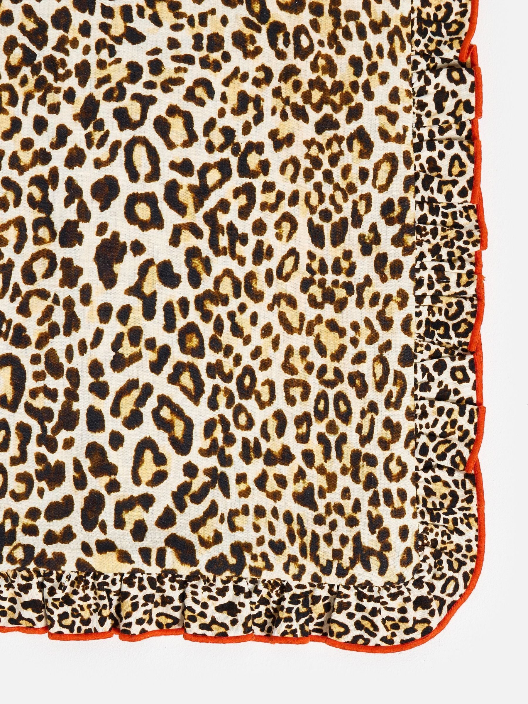 Oliver Bonas leopard print cushion cover 45x45cm with red frill (British brand)