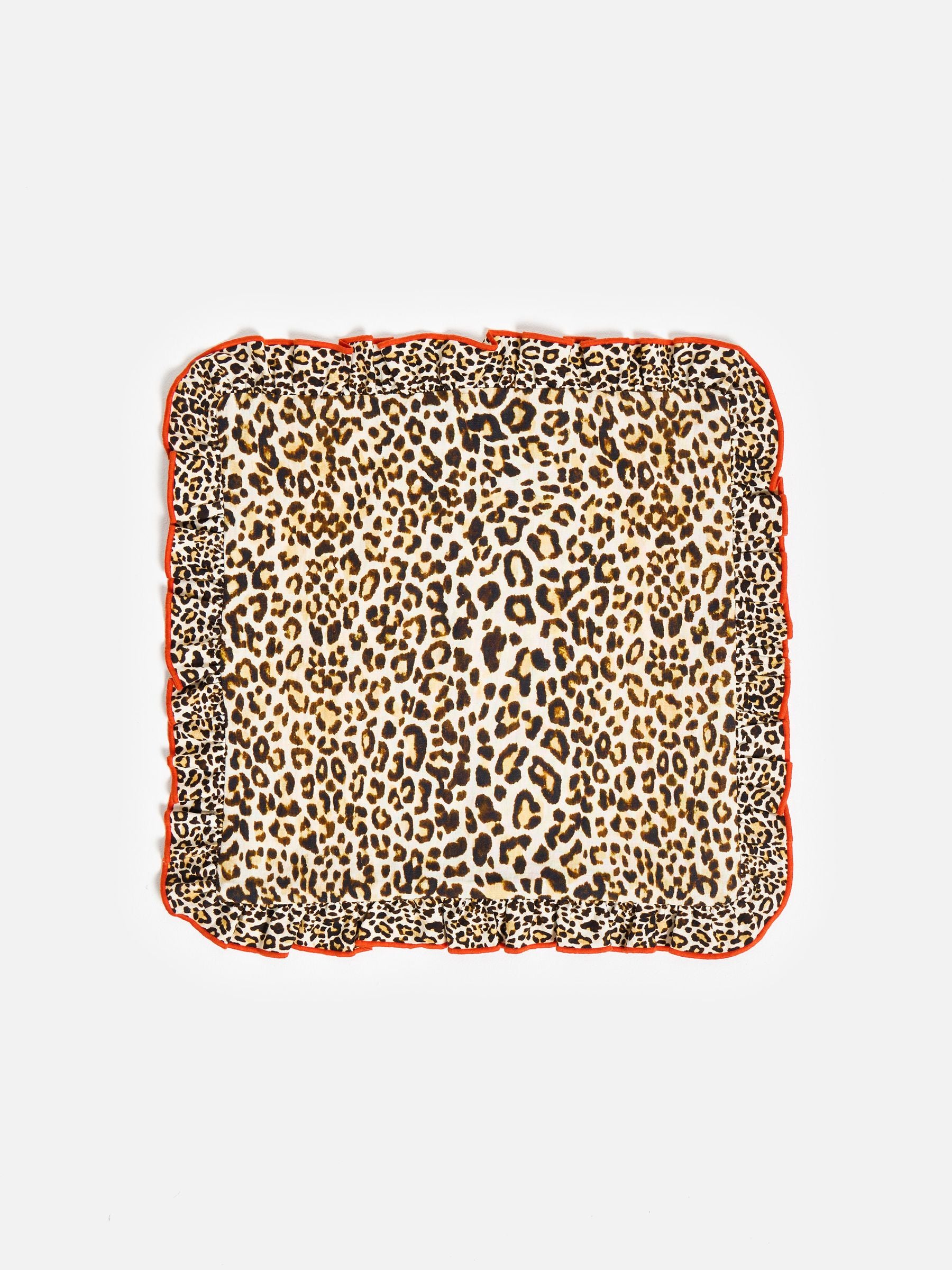 Oliver Bonas leopard print cushion cover 45x45cm with red frill (British brand)