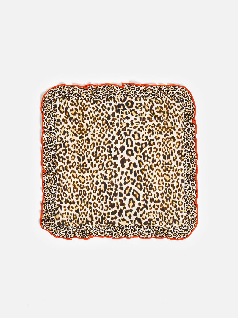 Oliver Bonas leopard print cushion cover 45x45cm with red frill (British brand)