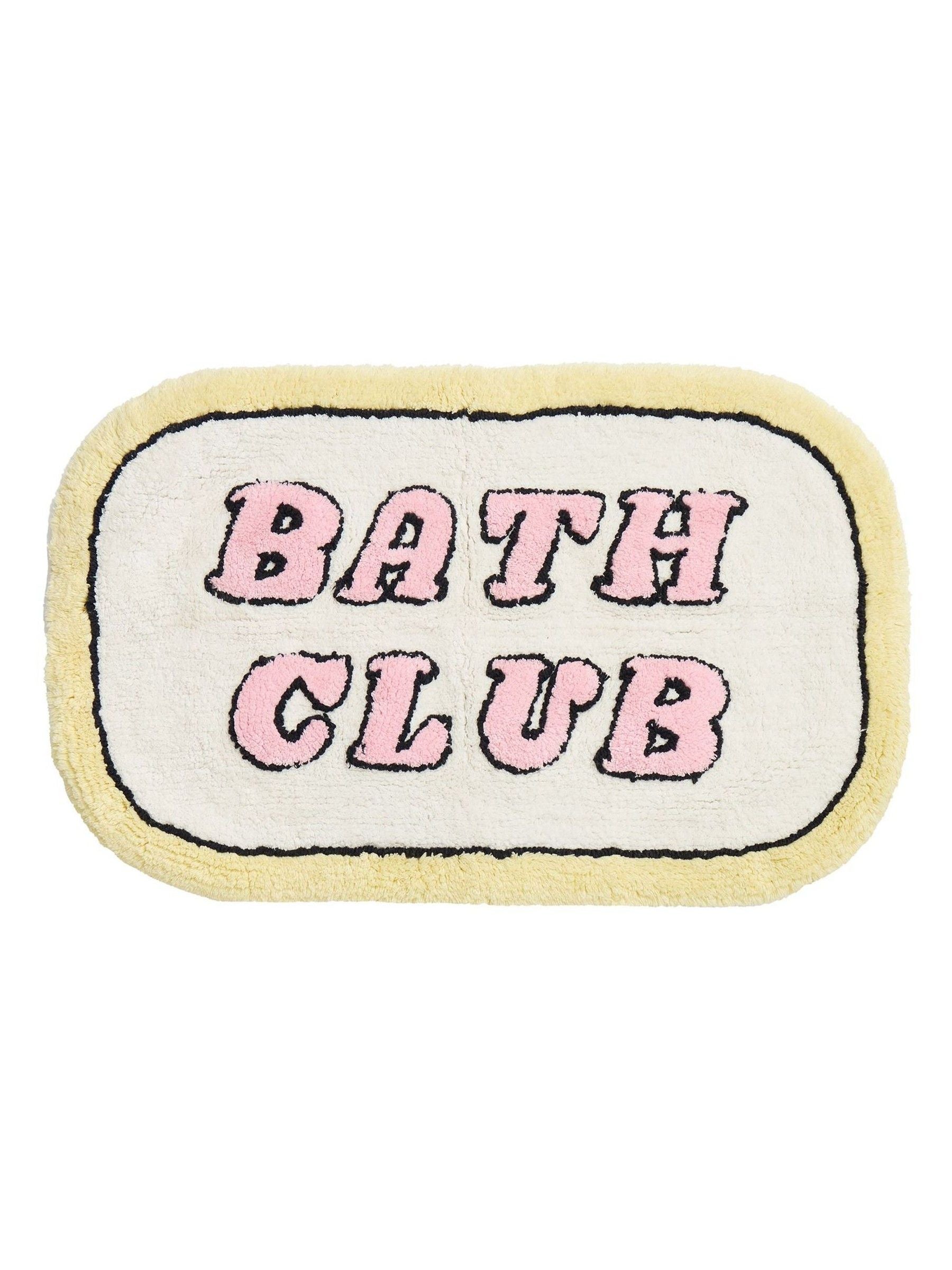Oliver Bonas Bath Club rounded bath mat yellow border, UK version