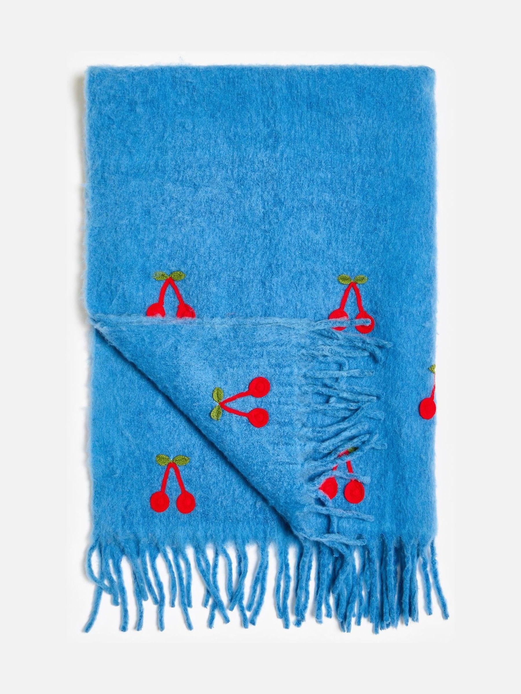 Oliver Bonas blue crochet cherries throw 170x130cm - British product