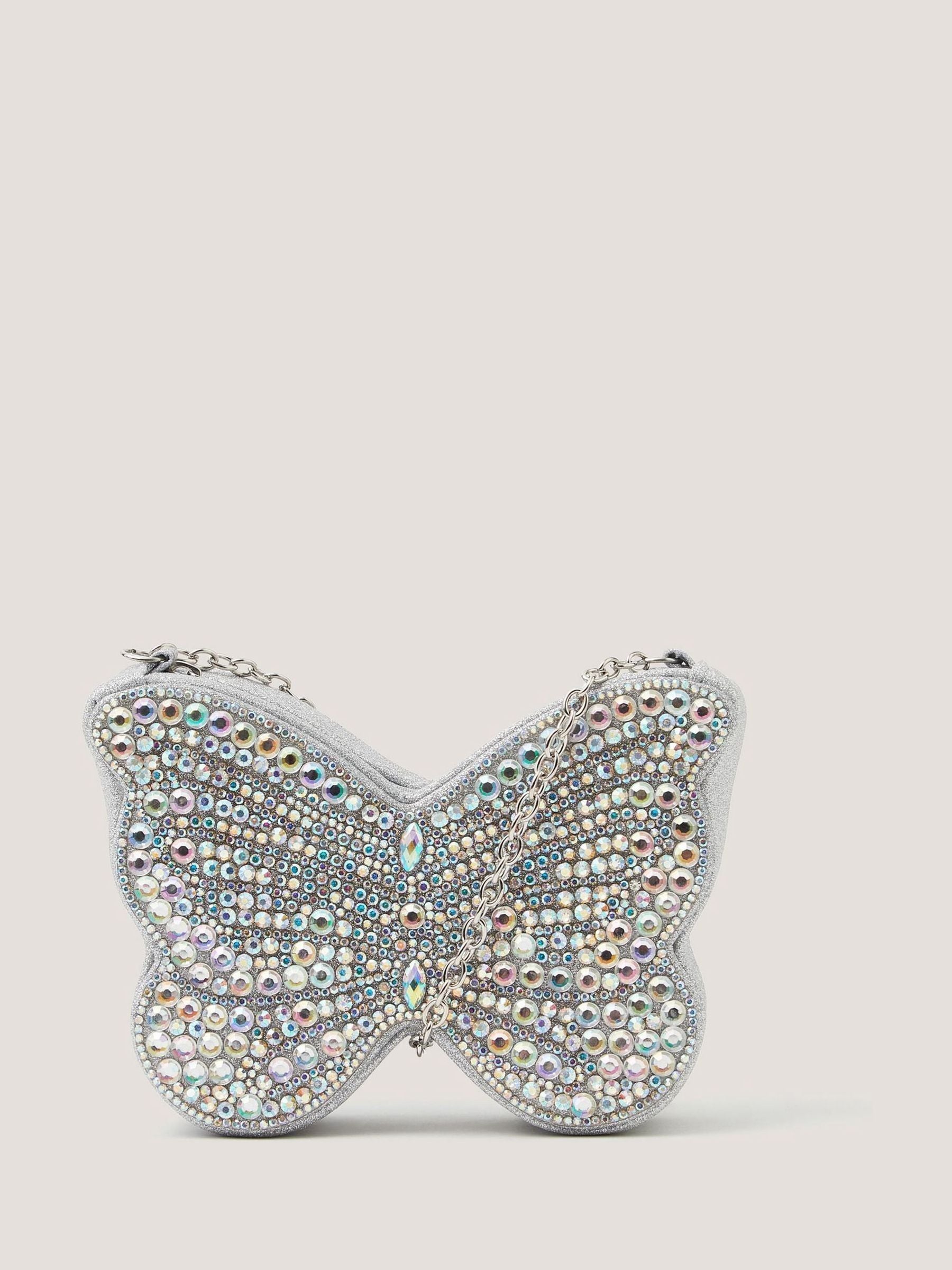Monsoon silver diamanté butterfly bag with crossbody strap - British product