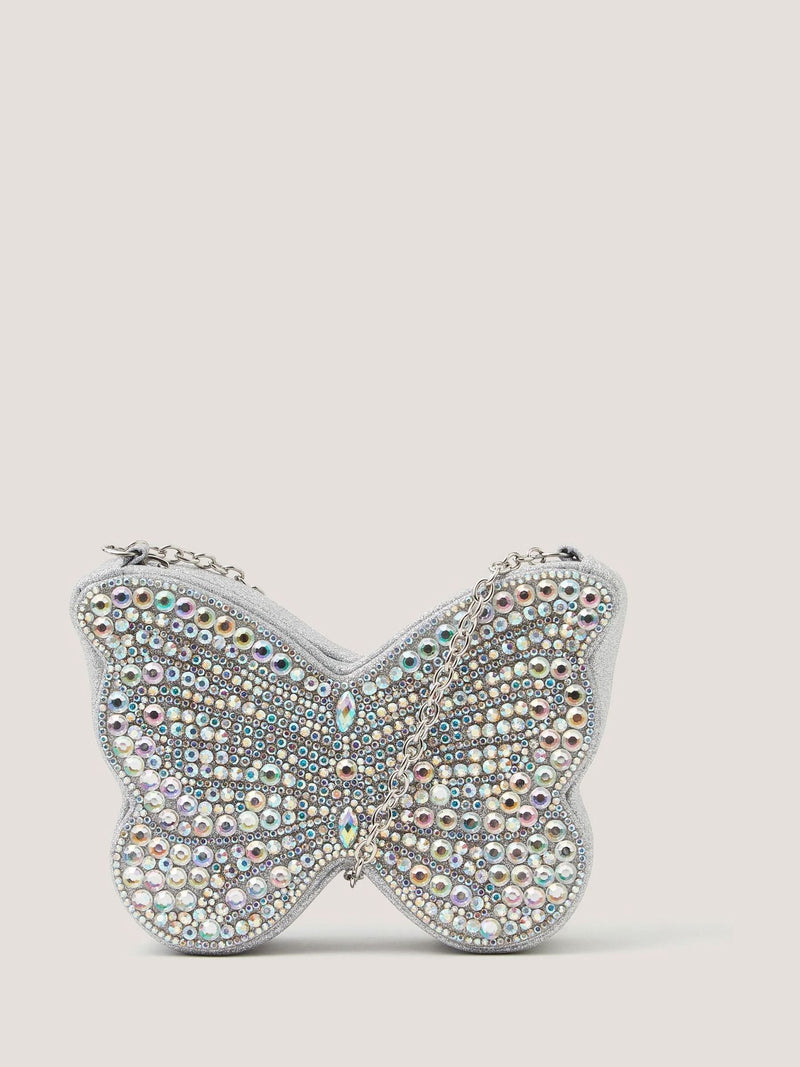 Monsoon silver diamanté butterfly bag with crossbody strap - British product