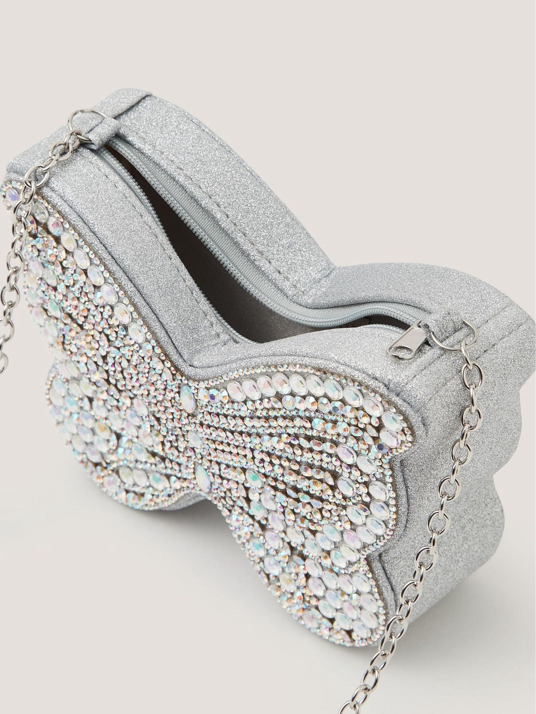 Monsoon silver diamanté butterfly bag with crossbody strap - British product