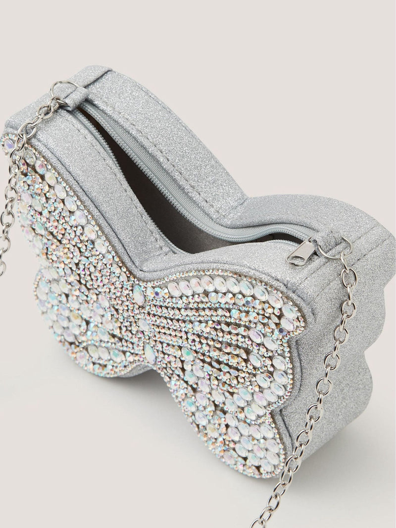 Monsoon silver diamanté butterfly bag with crossbody strap - British product
