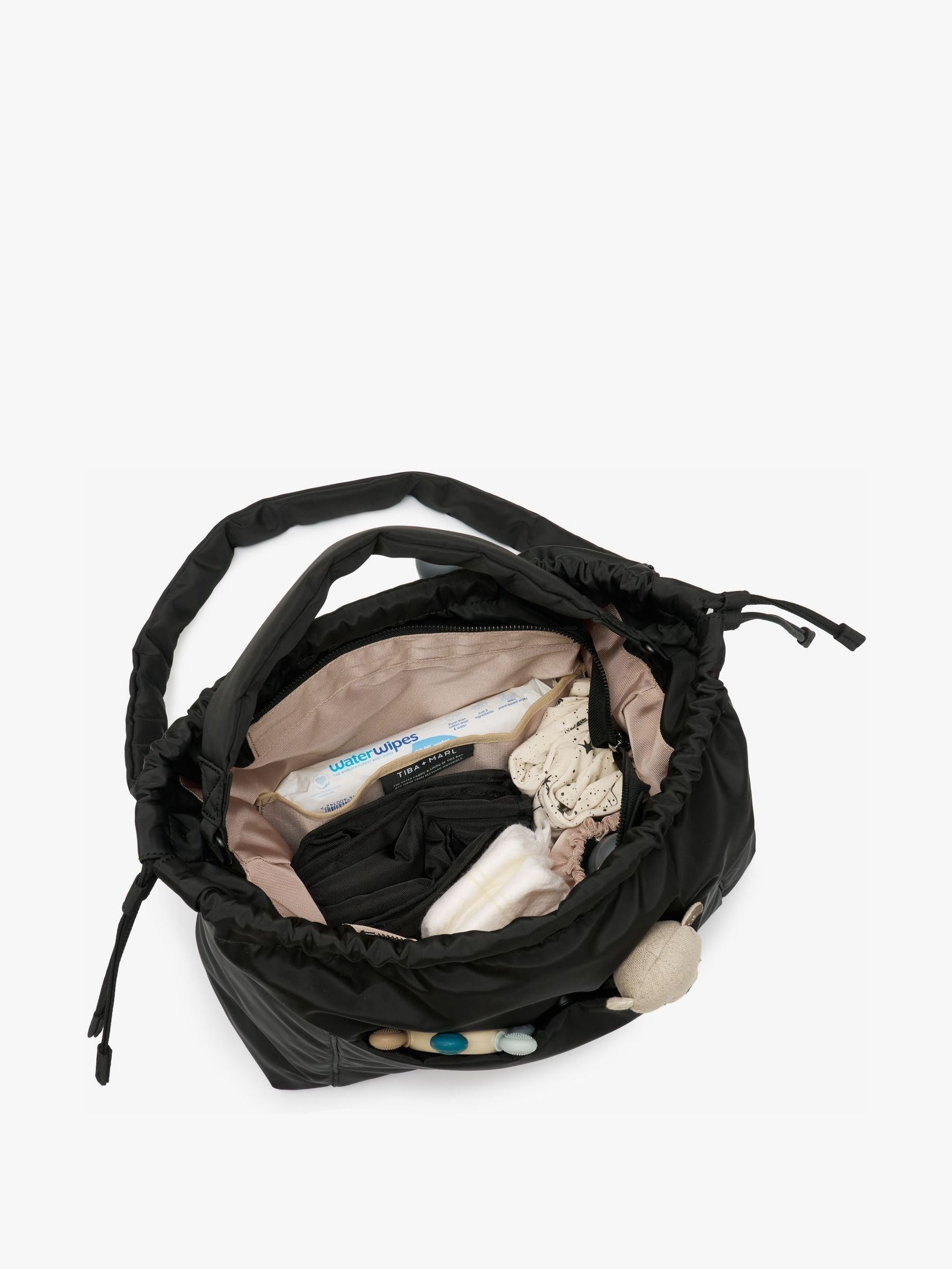 Tiba + Marl Black Luna drawstring changing tote - British product