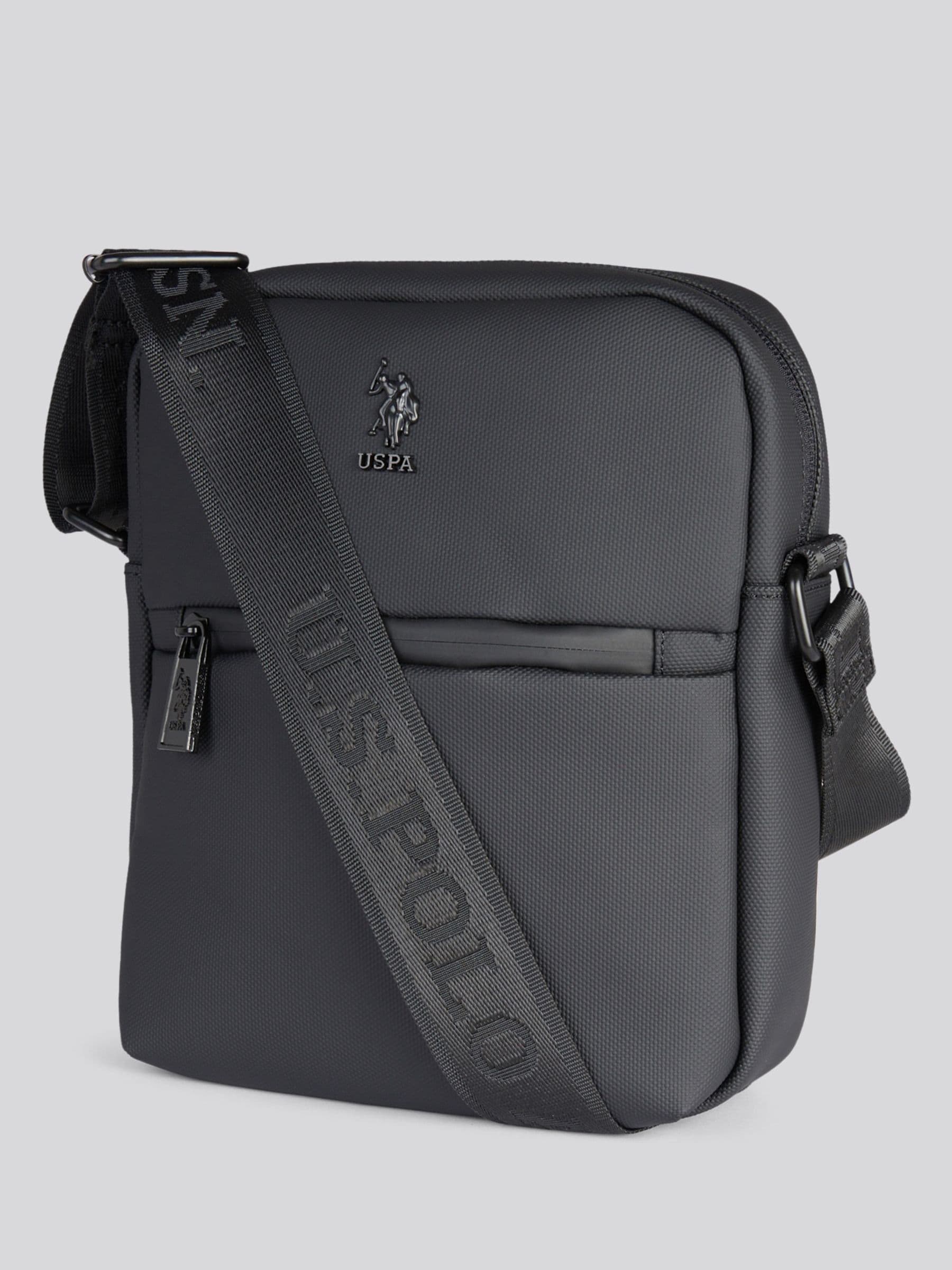 U.S. Polo Assn. black arrowhead cross-body bag, imported from the UK