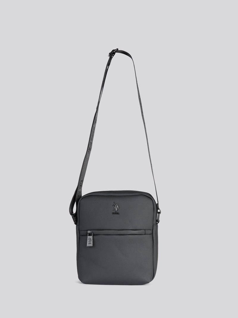 U.S. Polo Assn. black arrowhead cross-body bag, imported from the UK