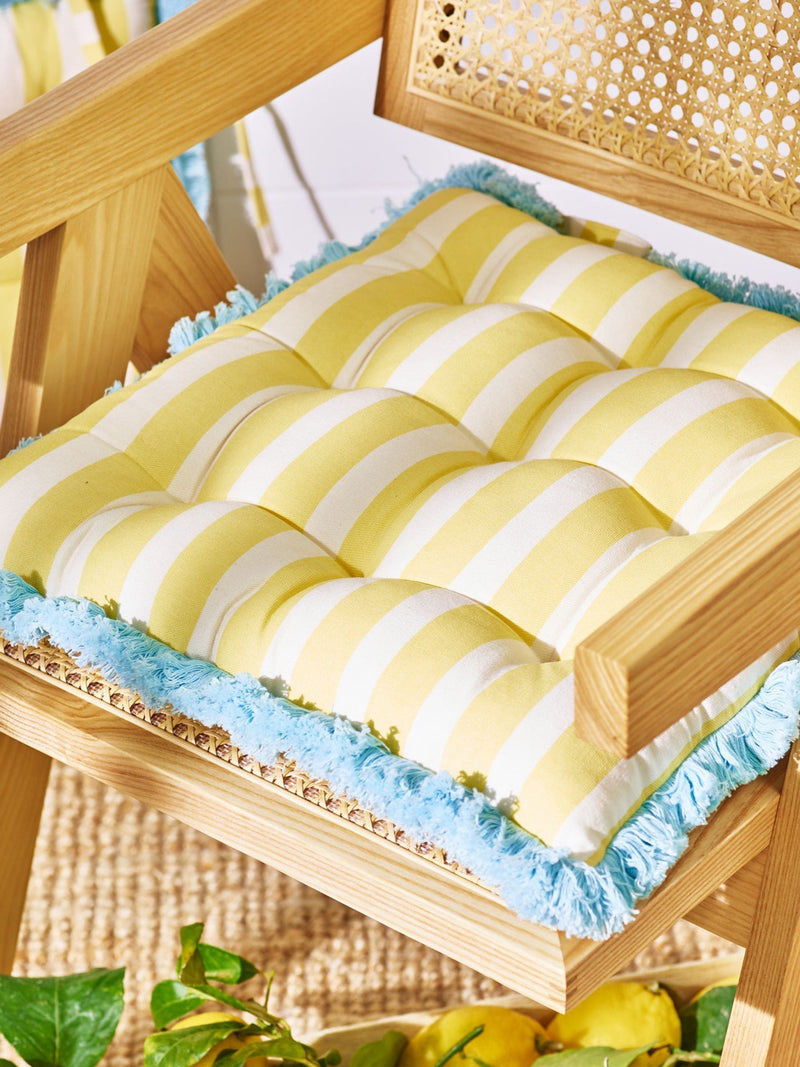 Oliver Bonas yellow striped fringed seat pad 40cm, UK version