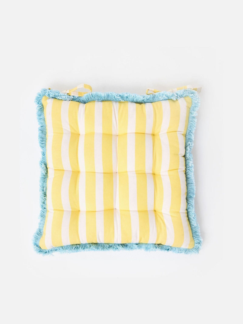 Oliver Bonas yellow striped fringed seat pad 40cm, UK version