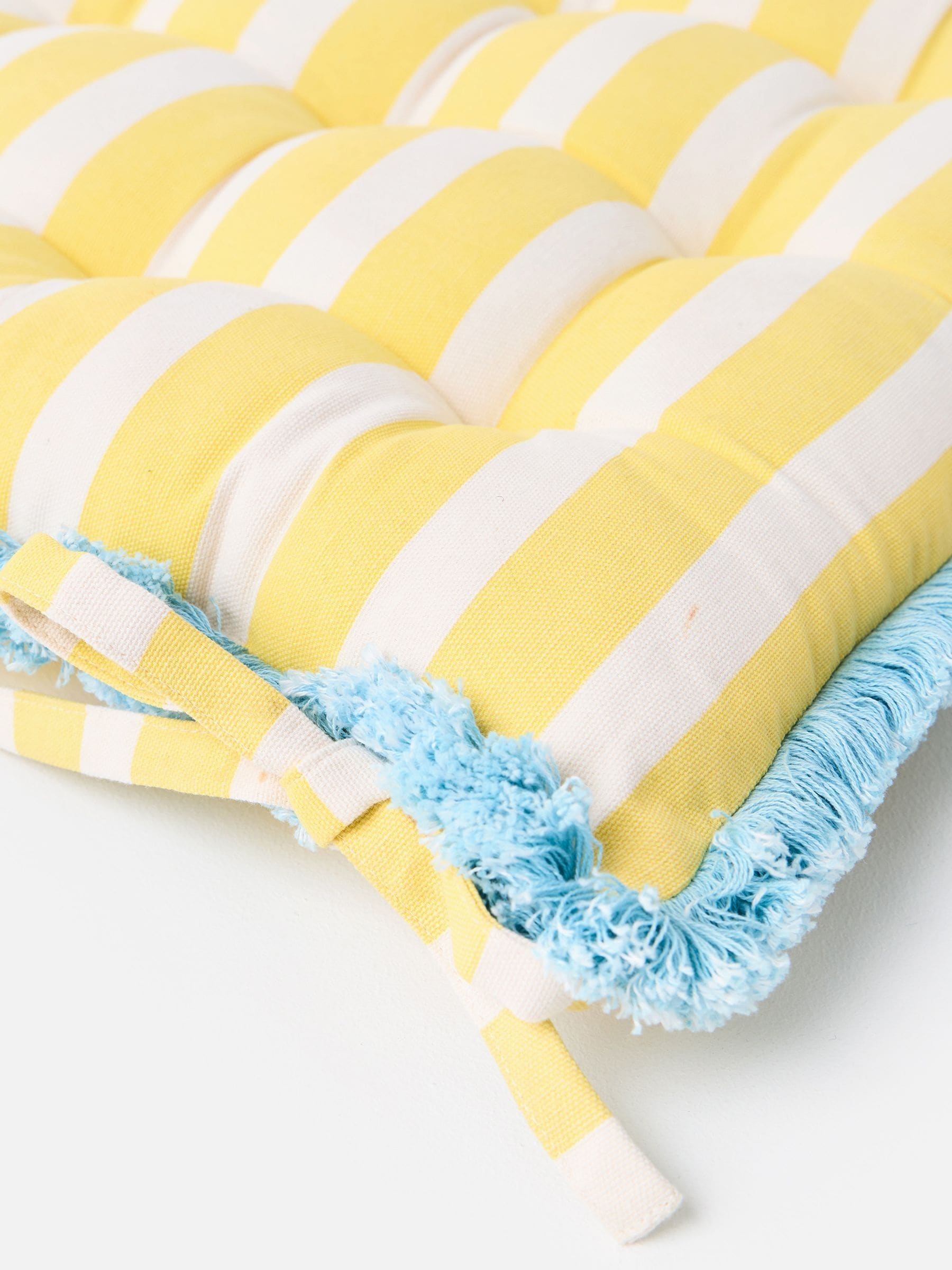 Oliver Bonas yellow striped fringed seat pad 40cm, UK version