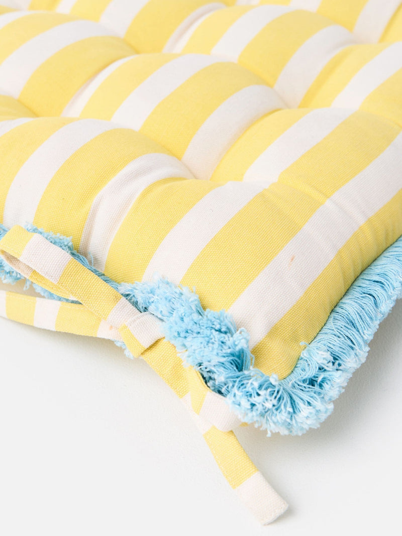 Oliver Bonas yellow striped fringed seat pad 40cm, UK version