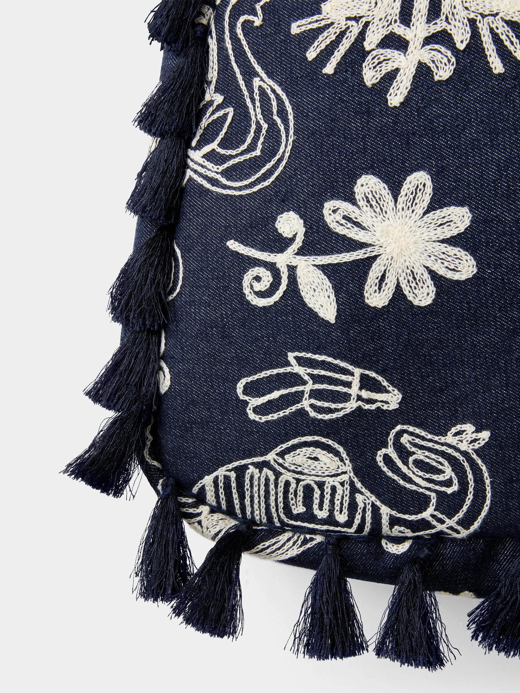 Joe Browns blue embroidered safari tassel handbag (British brand)