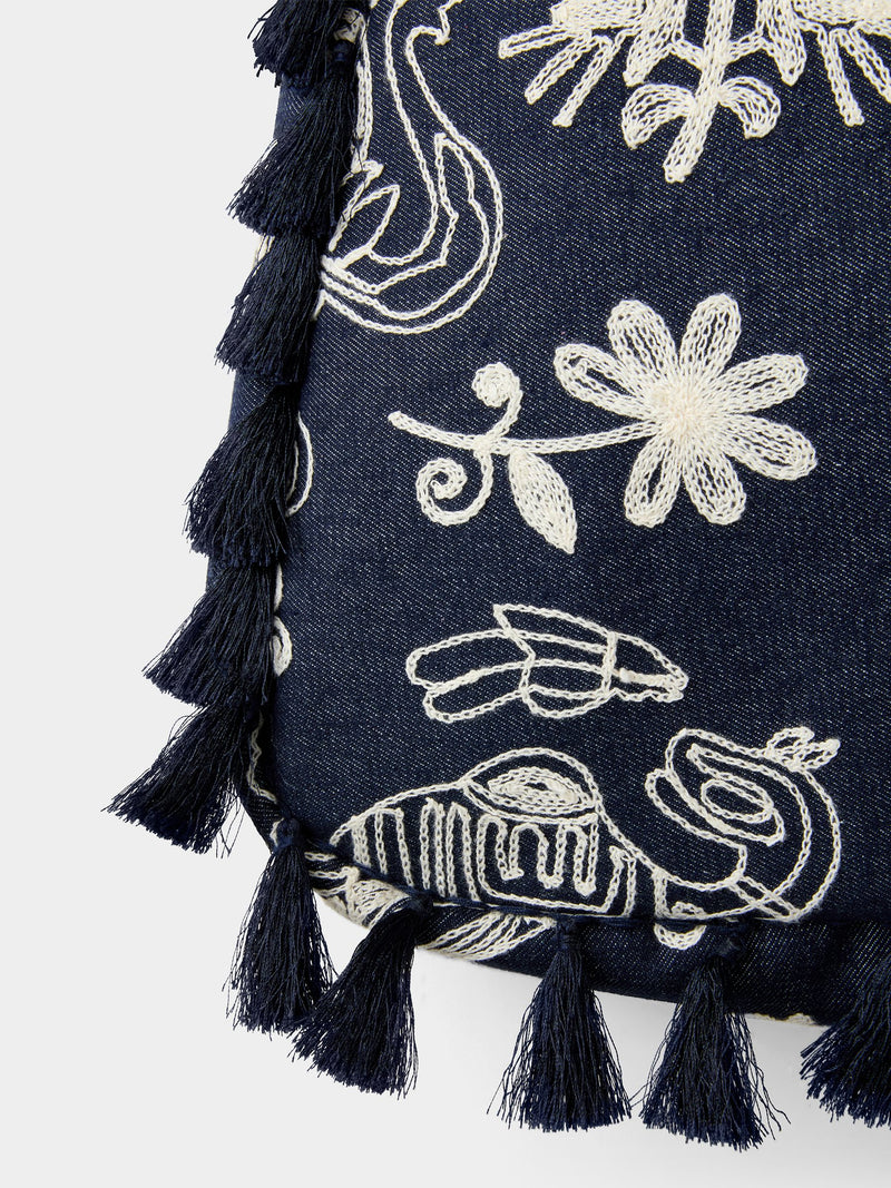 Joe Browns blue embroidered safari tassel handbag (British brand)