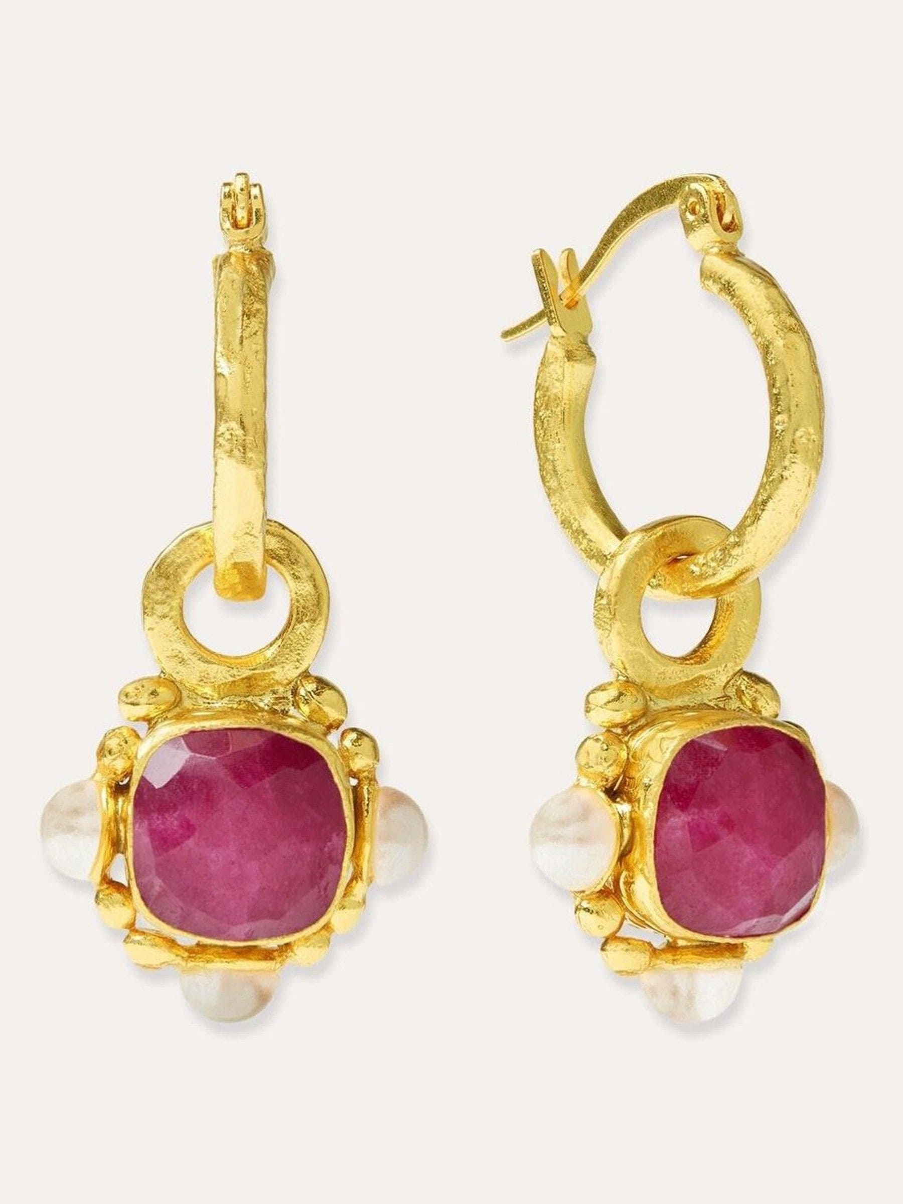Ottoman Hands ruby and pearl drop earrings 3.5 cm, UK version