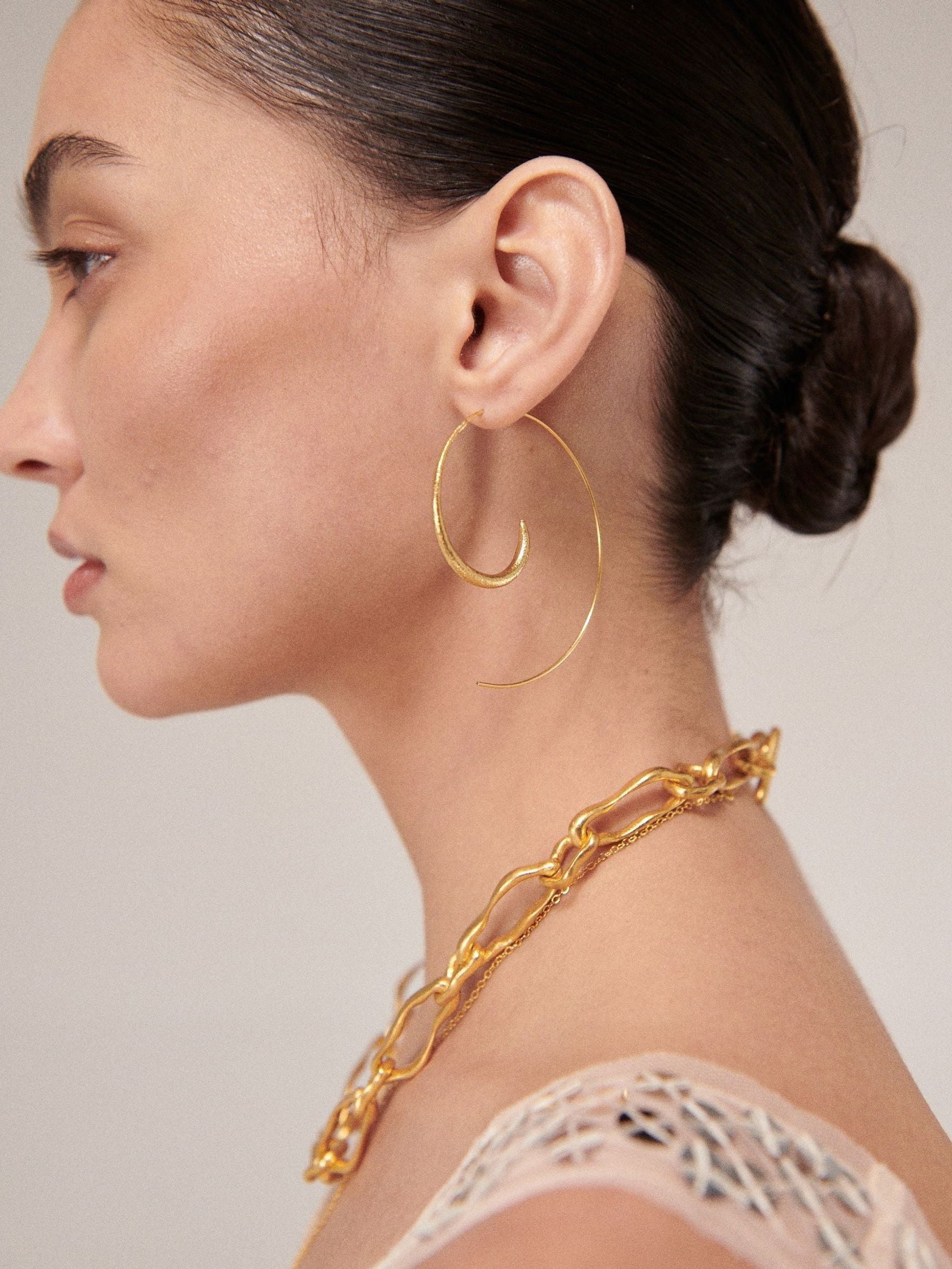 Ottoman Hands gold tone Aegina pull through hoop earrings - British product
