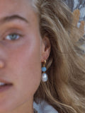 Ottoman Hands blue chalcedony pearl drop huggie earrings (British brand)
