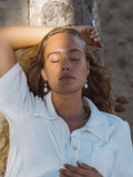 Ottoman Hands blue chalcedony pearl drop huggie earrings (British brand)