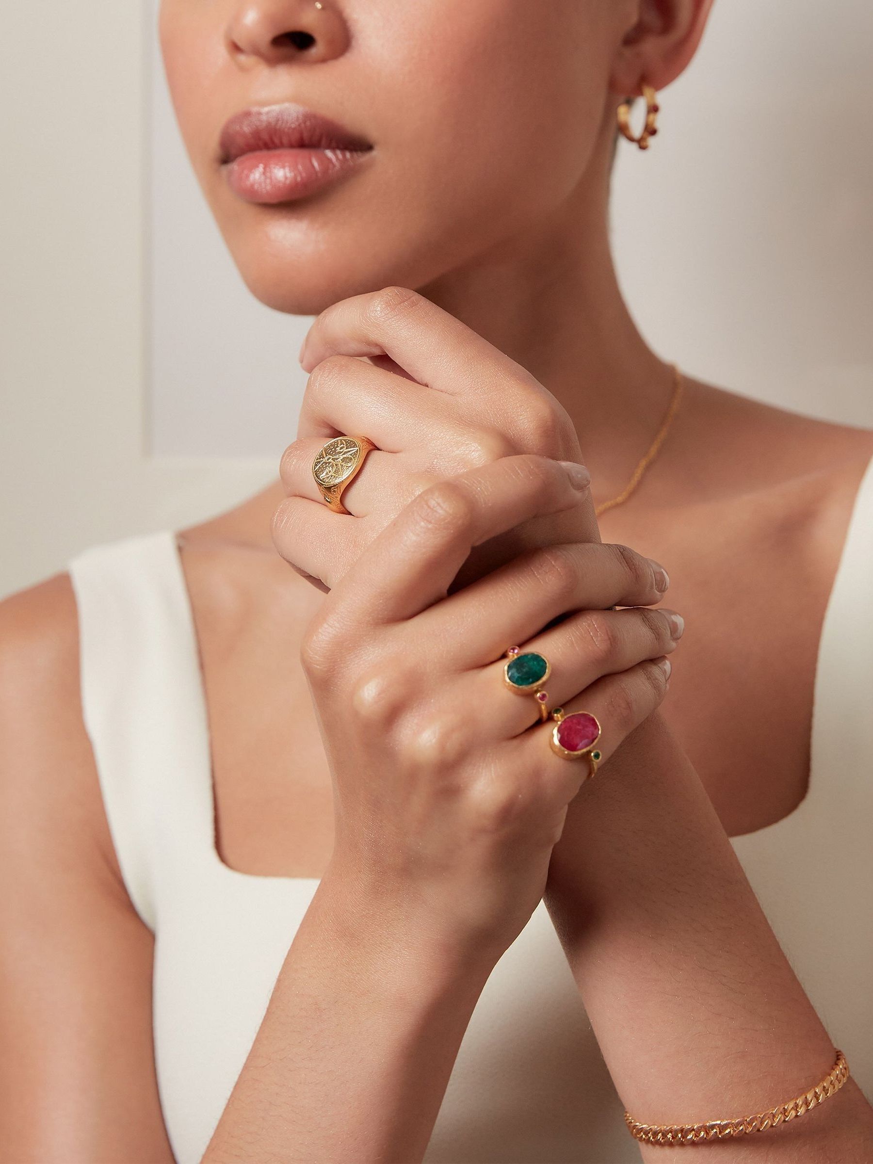 Ottoman Hands gold tone Lucia ruby cocktail ring (British brand)