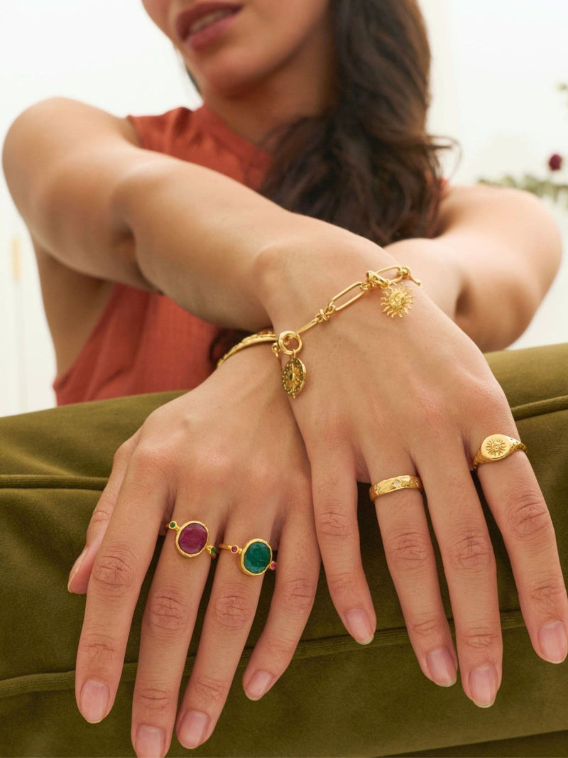 Ottoman Hands gold tone Lucia ruby cocktail ring (British brand)