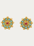 Ottoman Hands gold tone marigold turquoise and red agate beaded stud earrings (British brand)