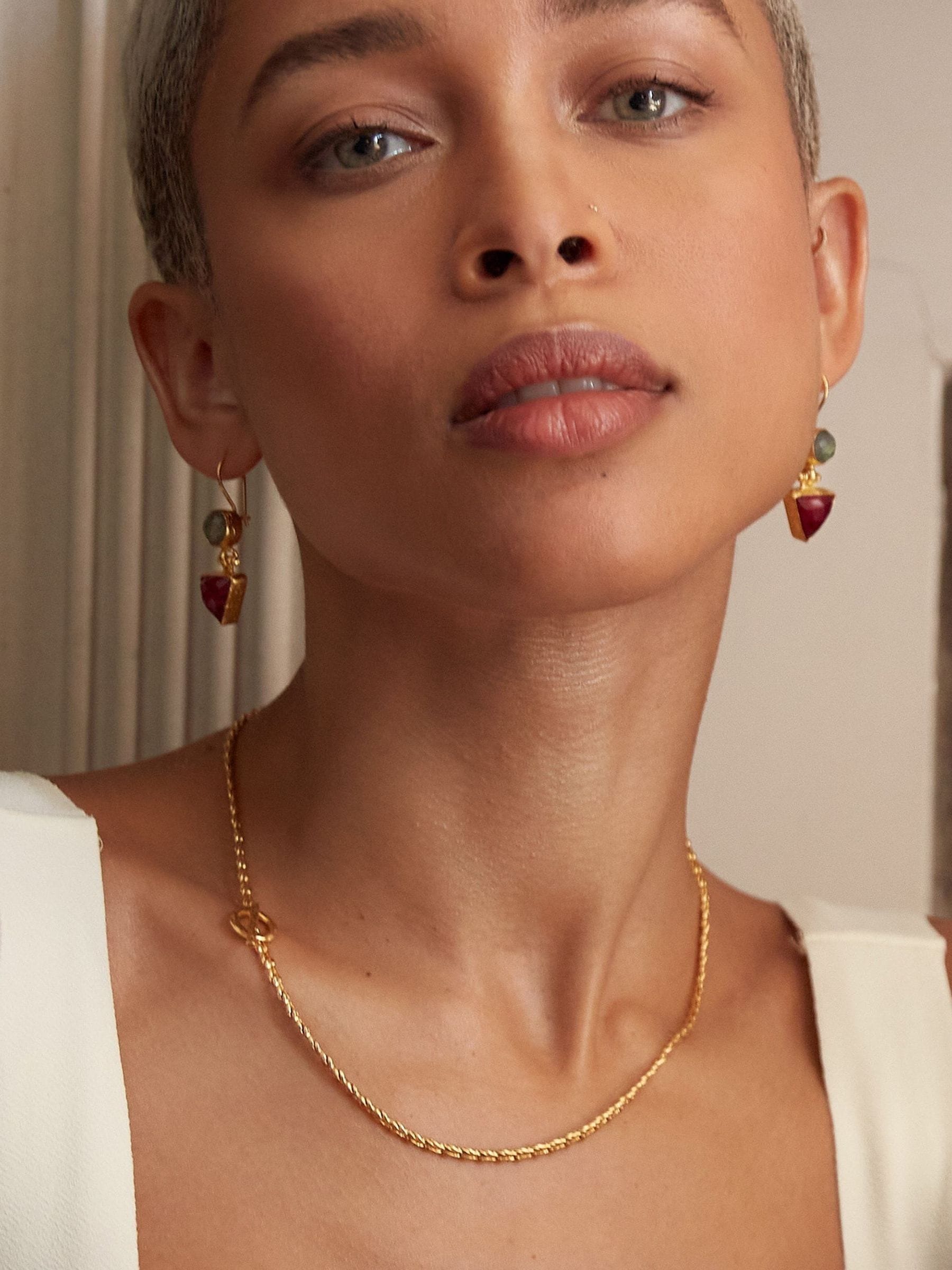 Ottoman Hands Thea snake chain necklace gold tone t-bar (British brand)