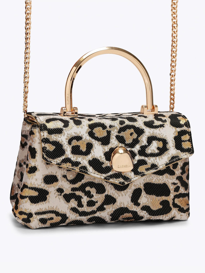 Carvela Amara top handle bag leopard print with gold details - British product
