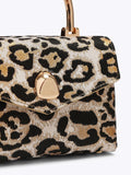 Carvela Amara top handle bag leopard print with gold details - British product