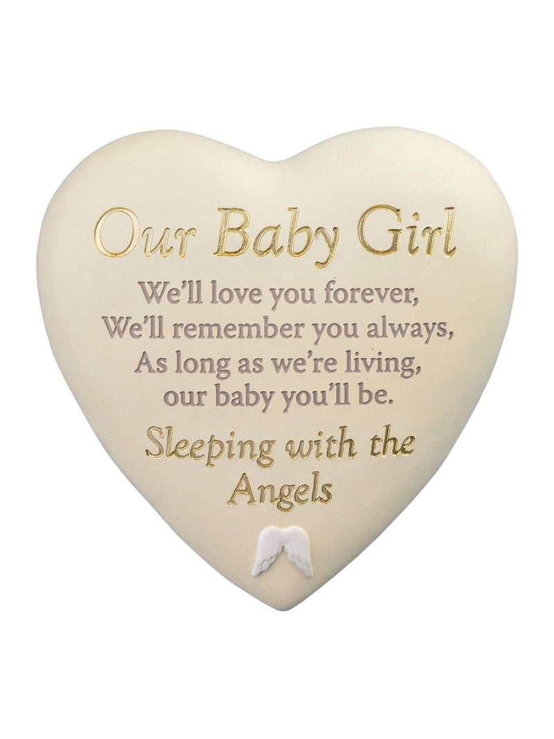 Widdop white heart plaque baby girl 16.5cm - British product