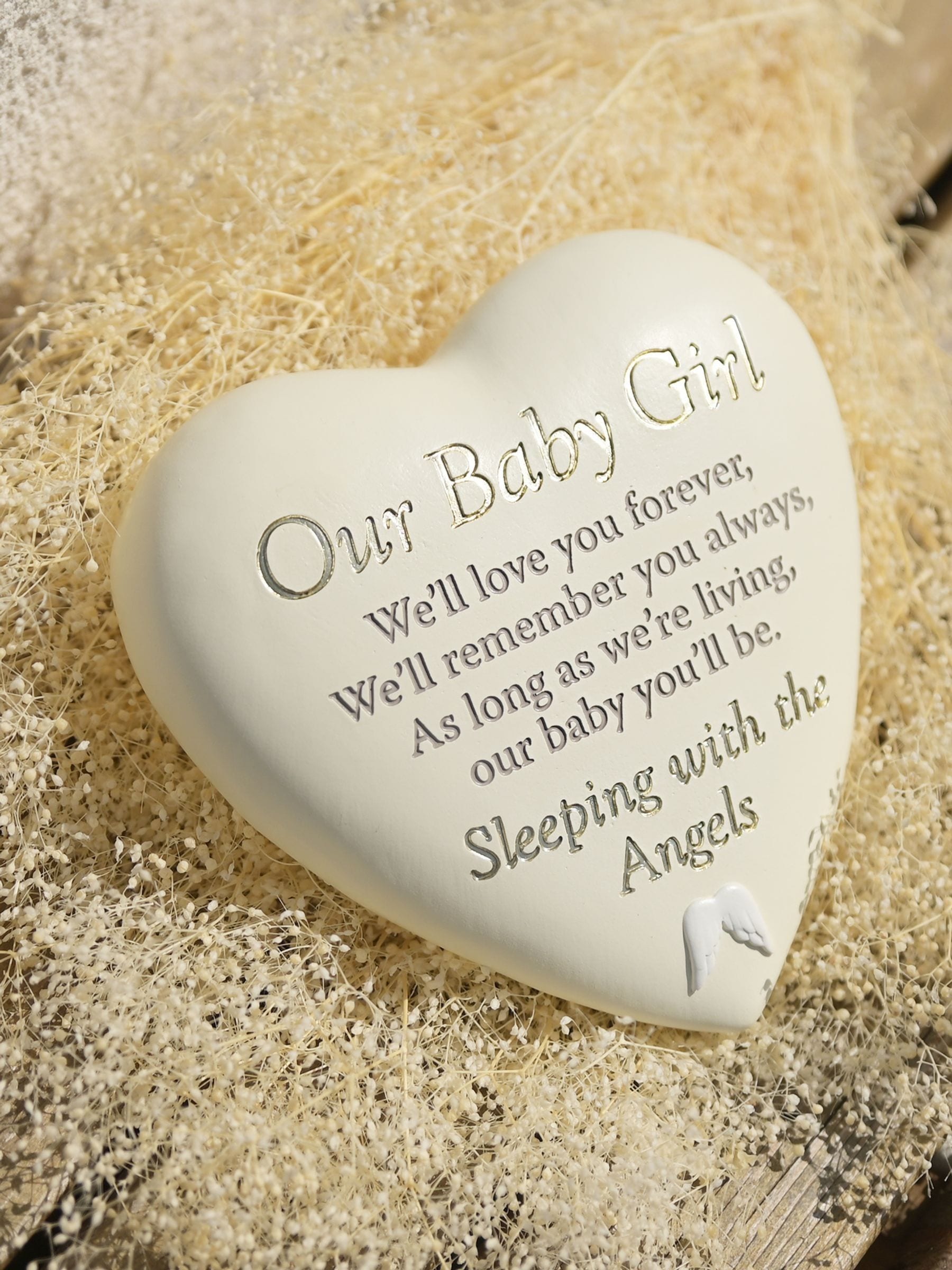 Widdop white heart plaque baby girl 16.5cm - British product